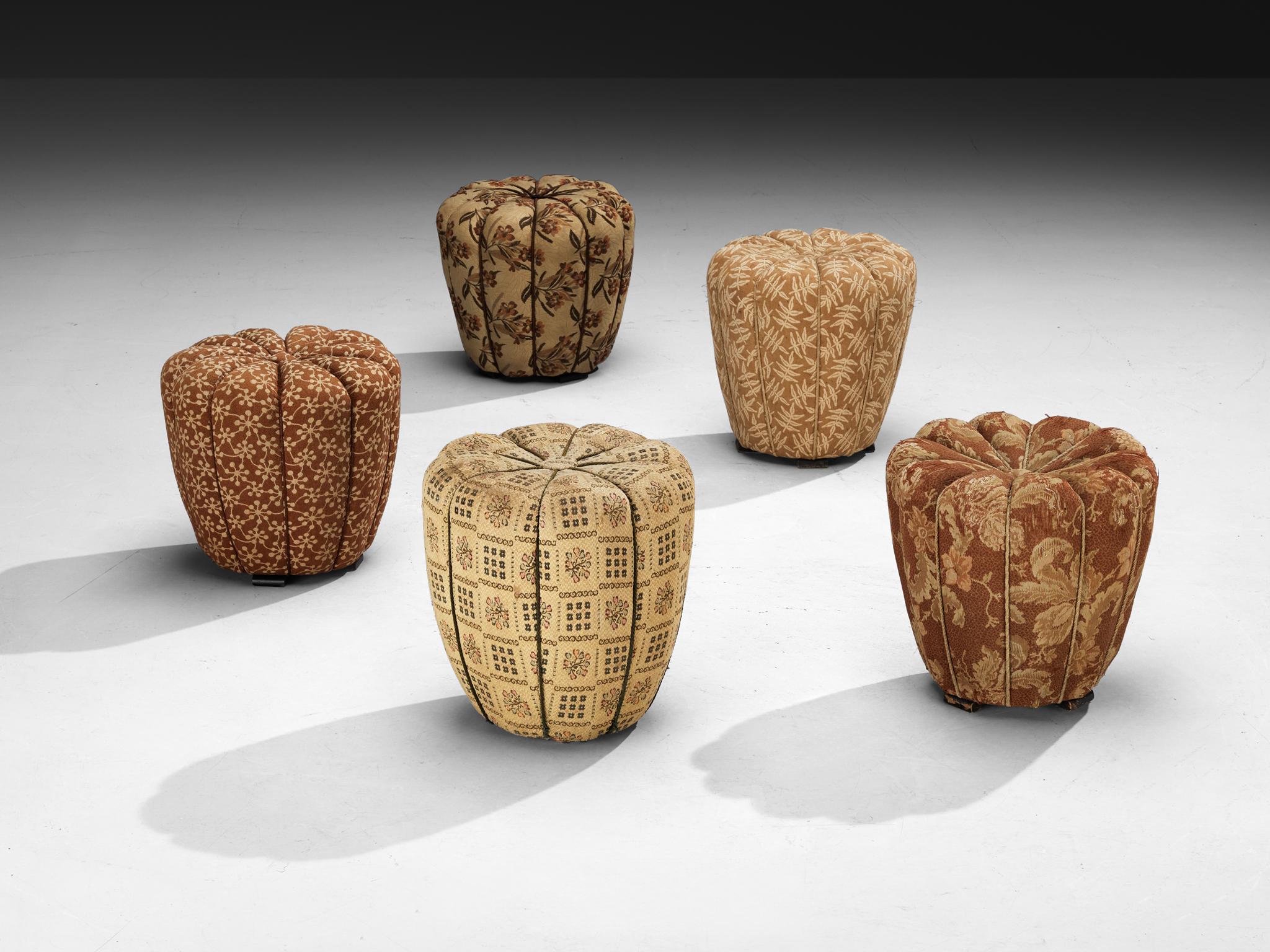 Jindrich Halabala Stools in Decorative Patterned Upholstery