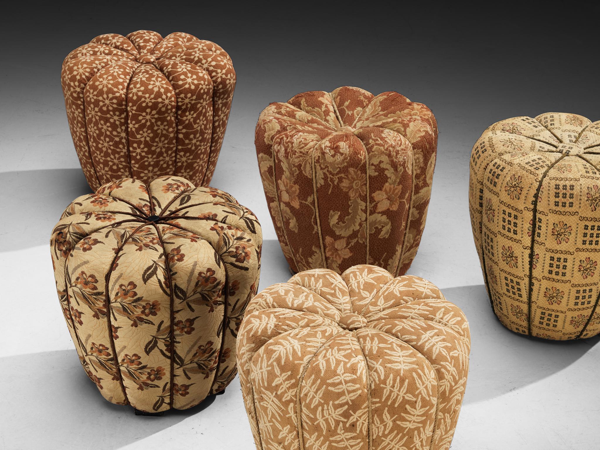 Jindrich Halabala Stools in Decorative Patterned Upholstery