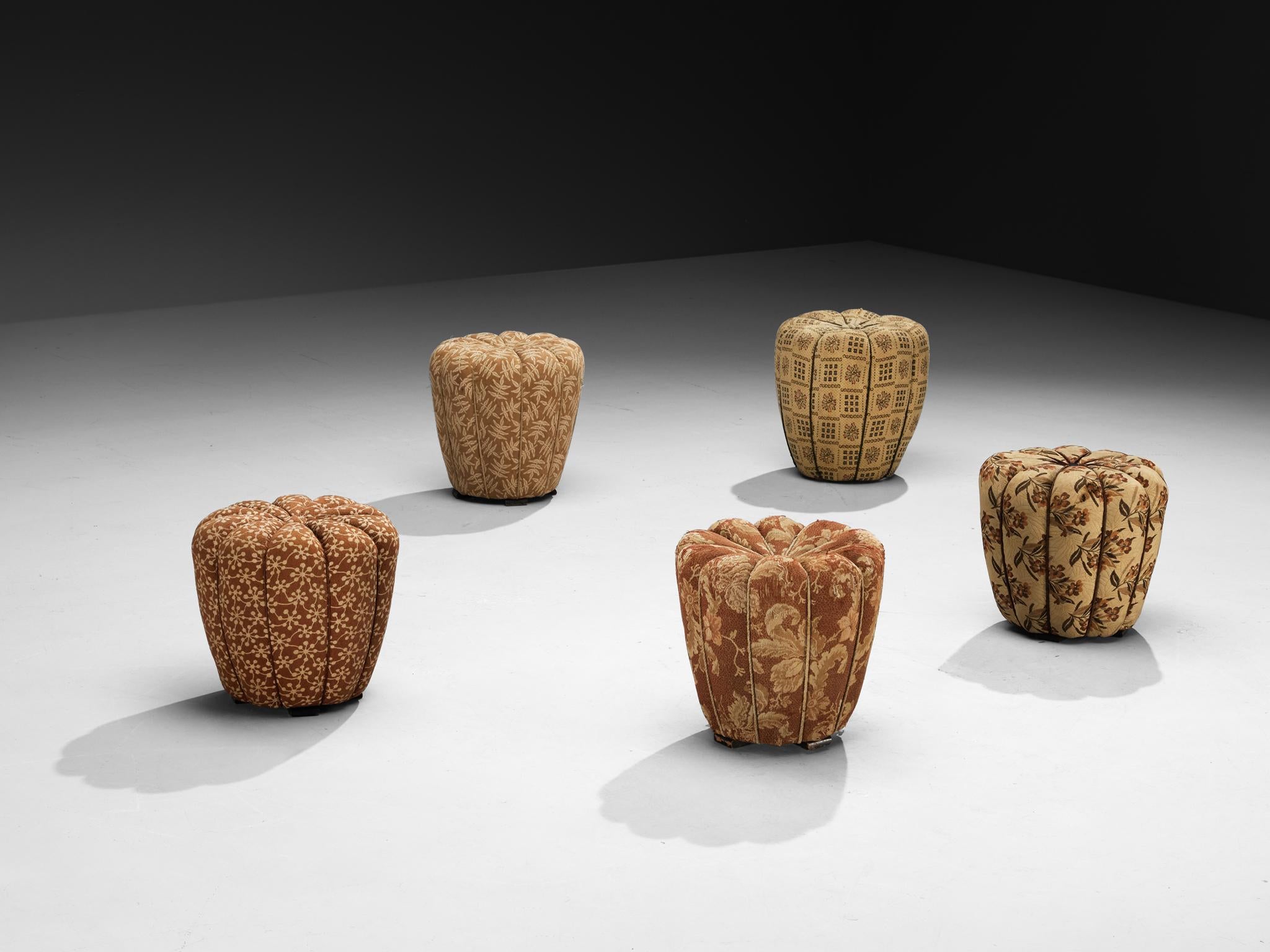 Jindrich Halabala Stools in Decorative Patterned Upholstery