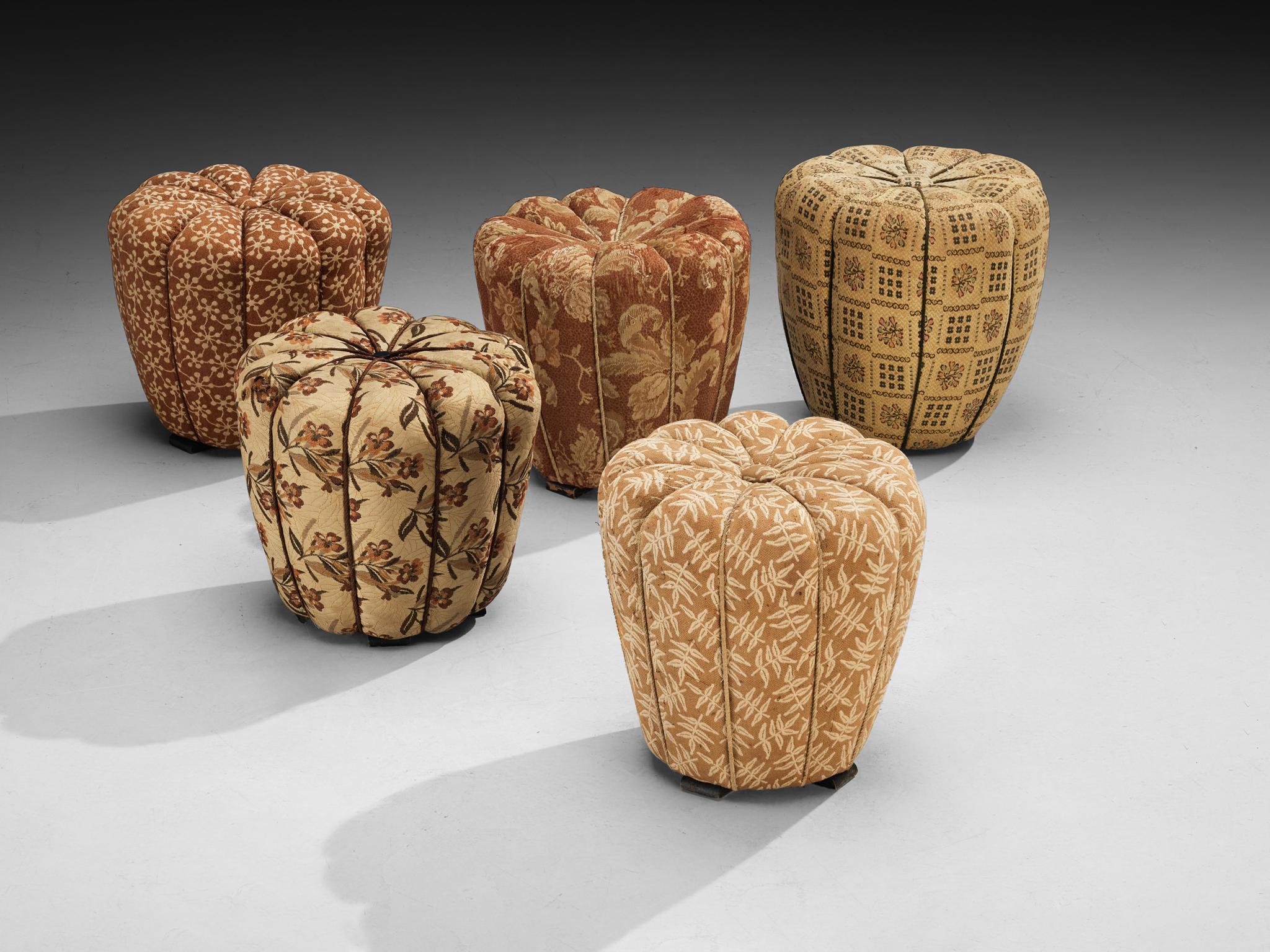 Jindrich Halabala Stools in Decorative Patterned Upholstery