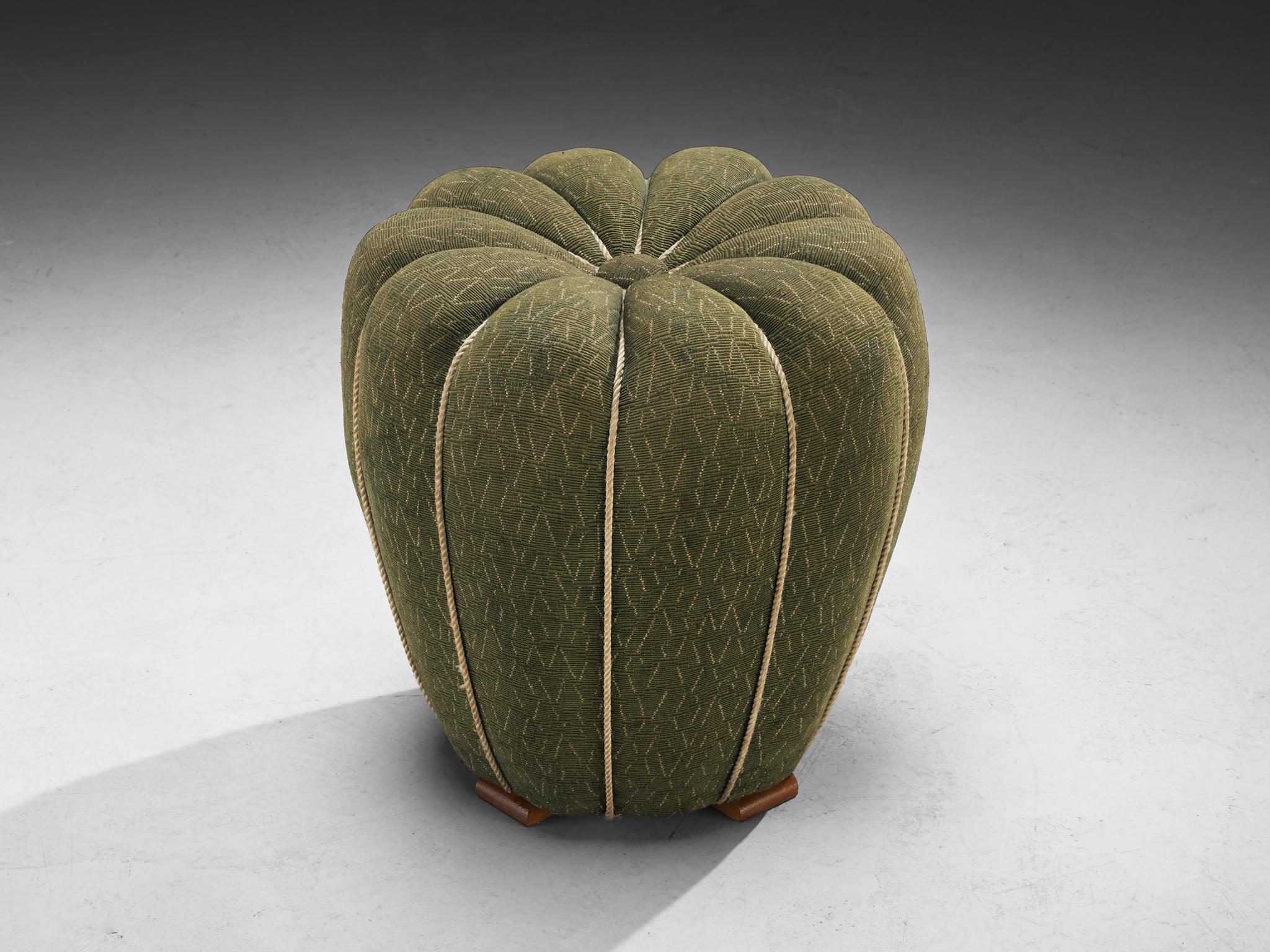 Jindrich Halabala Stools in Decorative Yellow and Green Upholstery