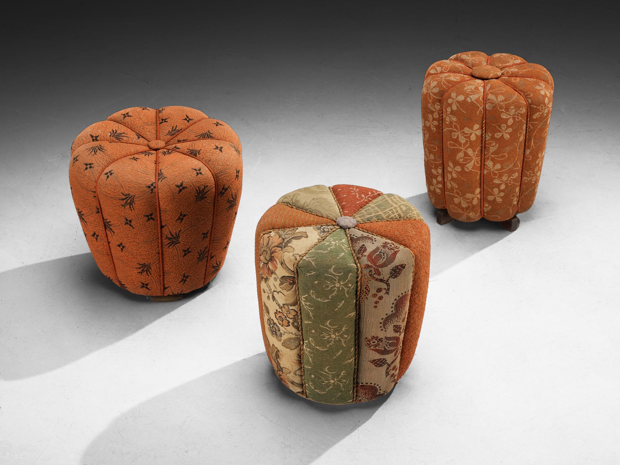 Jindrich Halabala Stools in Decorative Upholstery