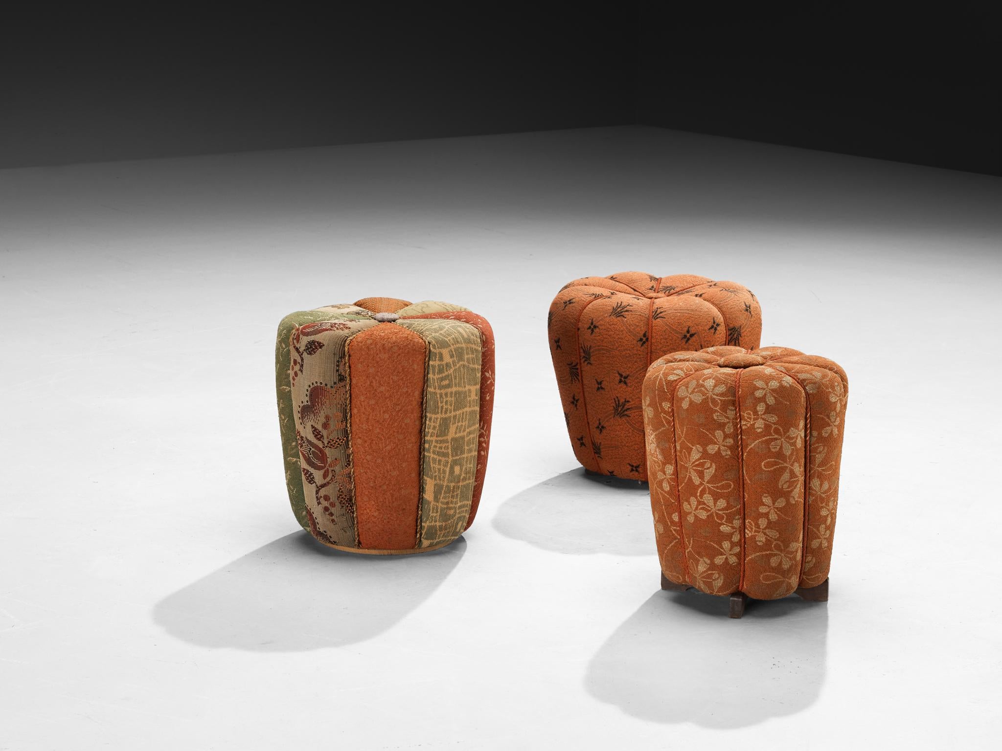 Jindrich Halabala Stools in Decorative Upholstery