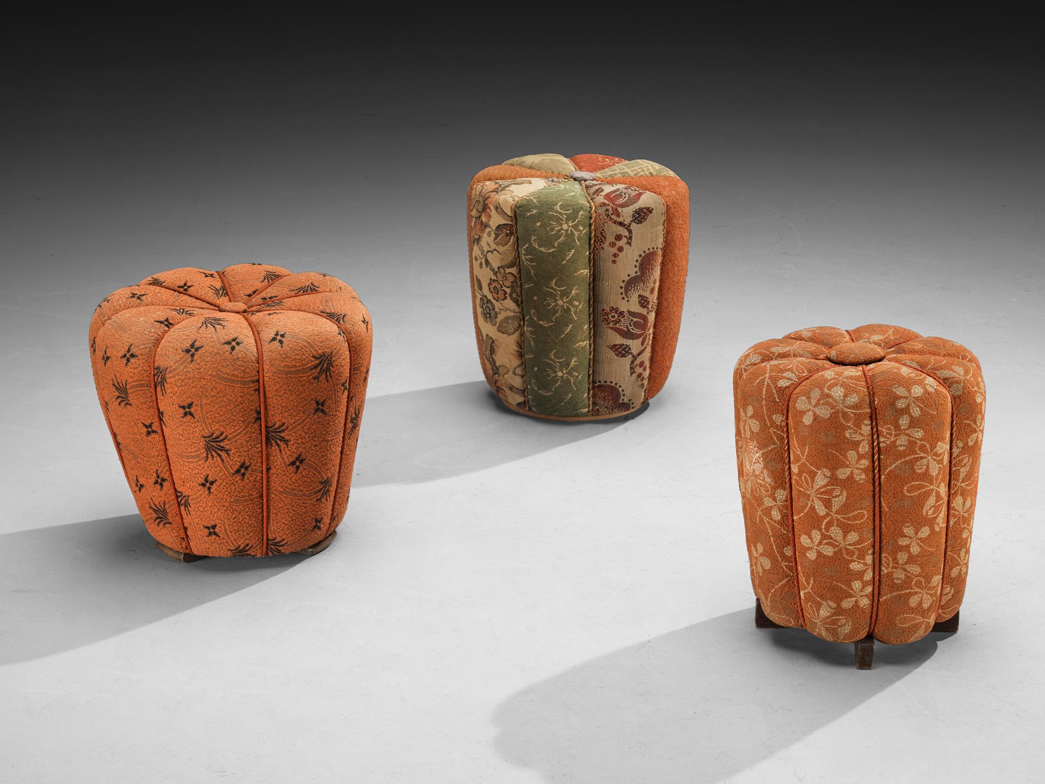 Jindrich Halabala Stools in Decorative Upholstery