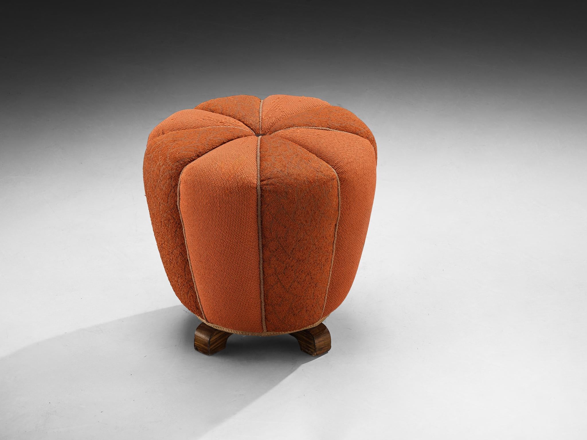 Jindrich Halabala Stool in Decorative Orange Upholstery