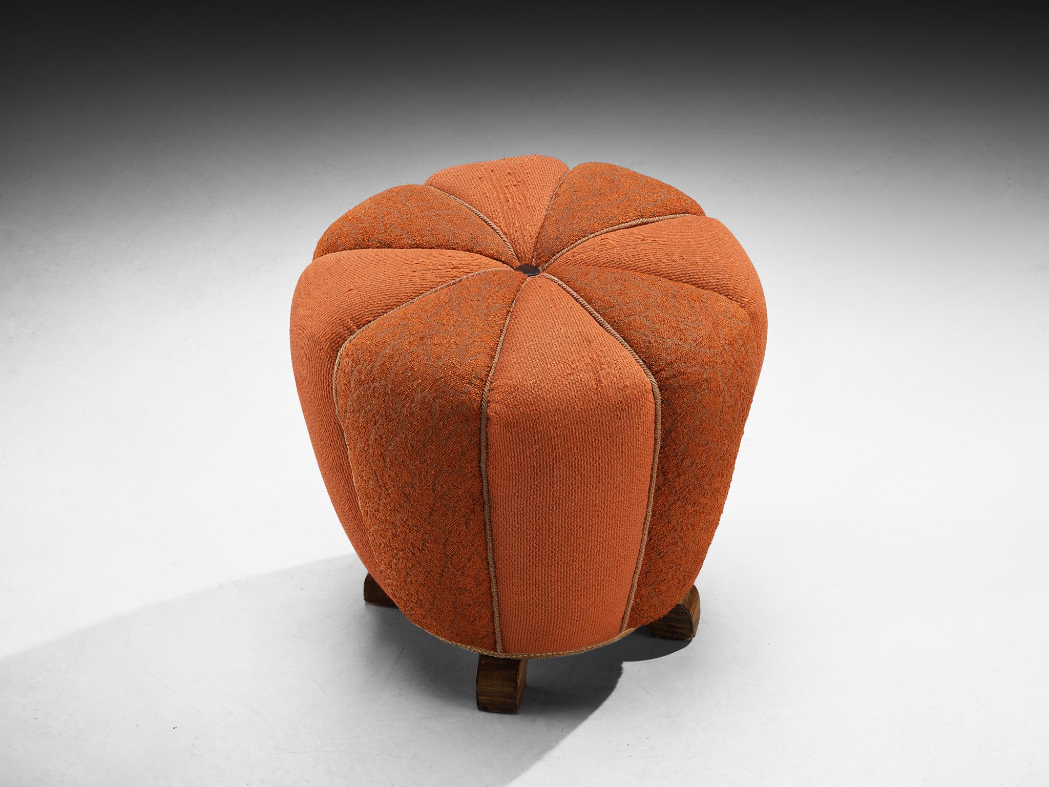 Jindrich Halabala Stool in Decorative Orange Upholstery