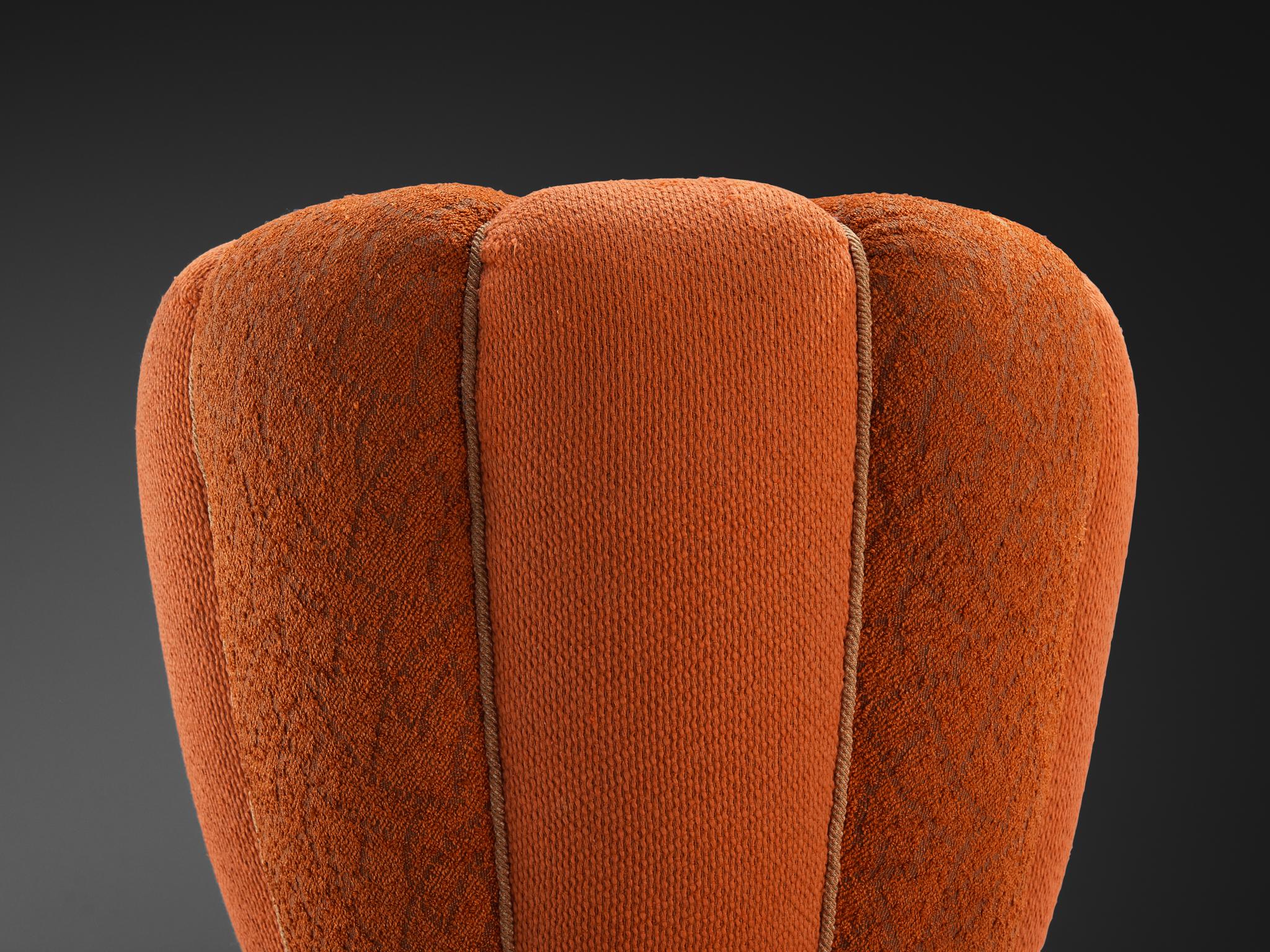 Jindrich Halabala Stool in Decorative Orange Upholstery