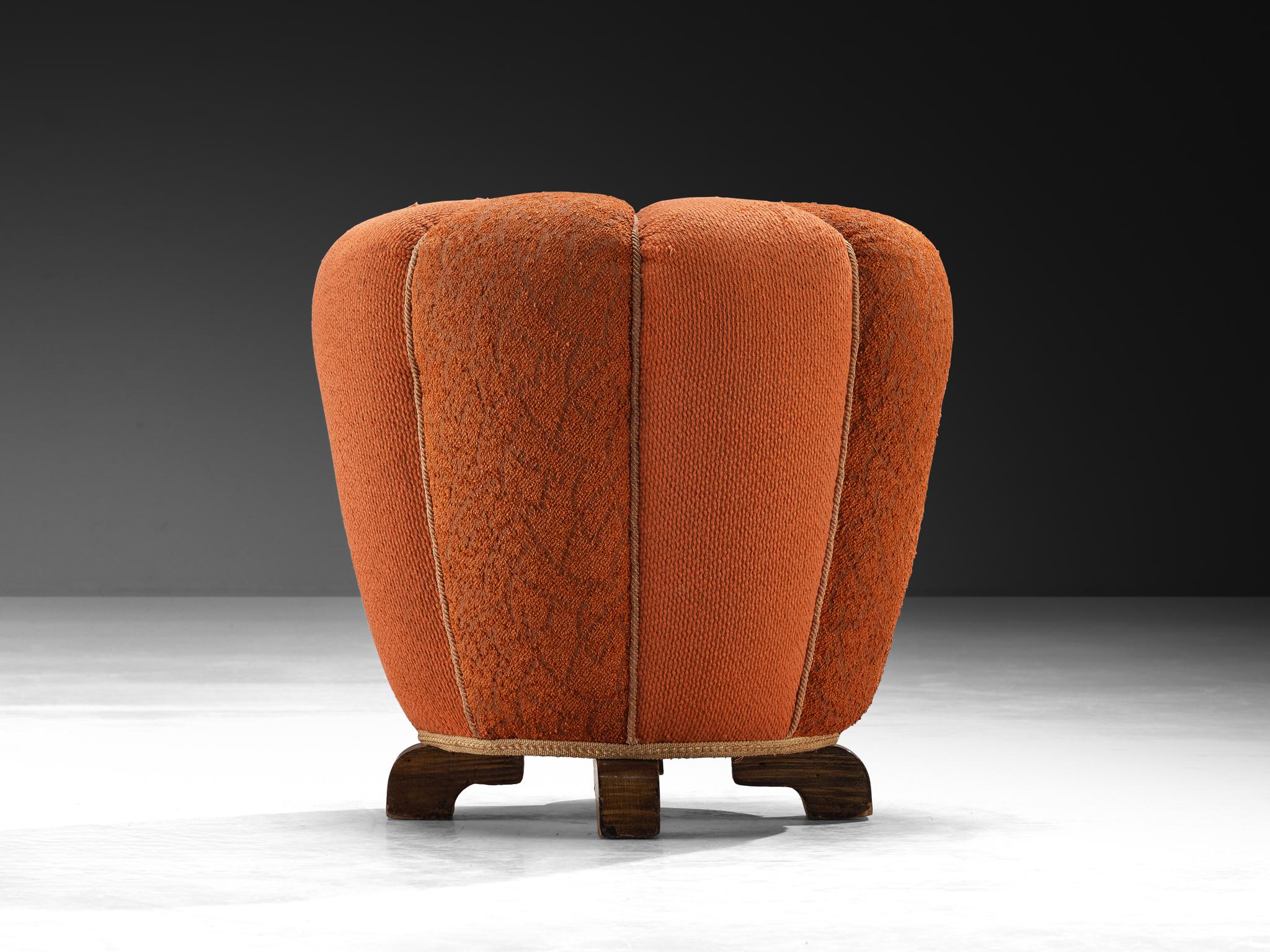 Jindrich Halabala Stool in Decorative Orange Upholstery