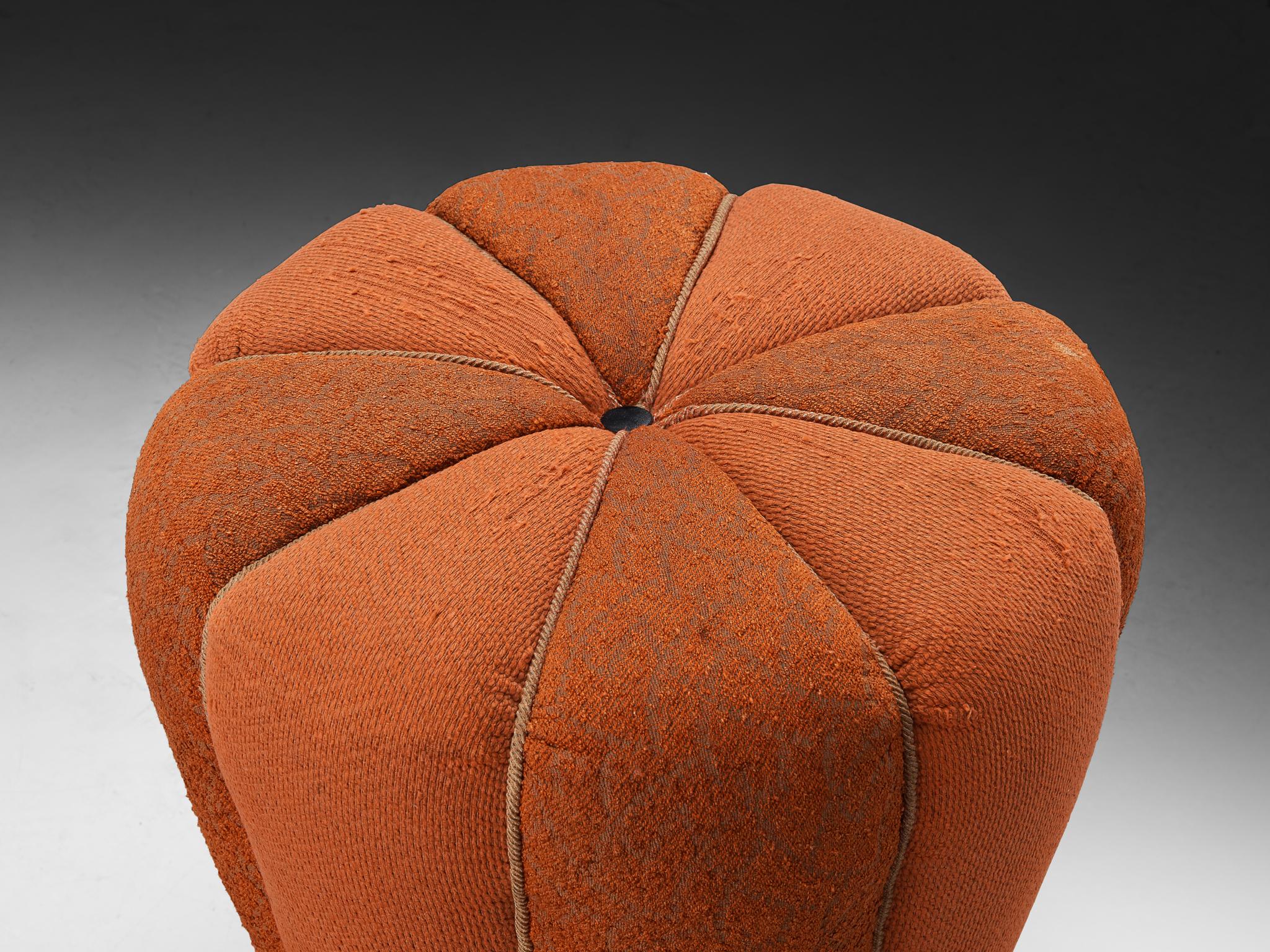 Jindrich Halabala Stool in Decorative Orange Upholstery