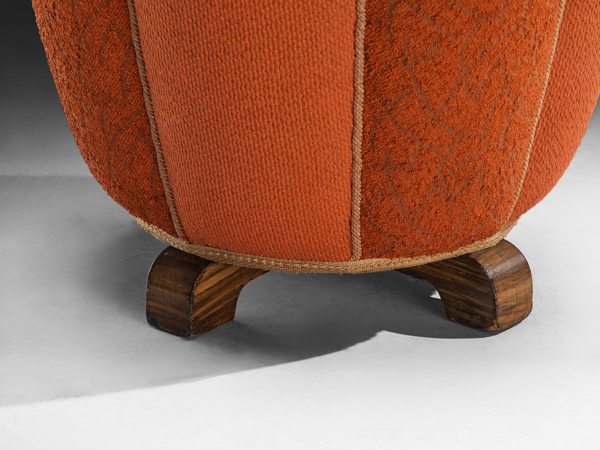 Jindrich Halabala Stool in Decorative Orange Upholstery