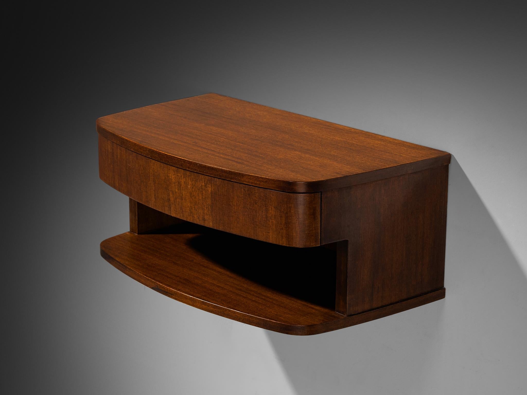 Italian Wall-Mounted Bedside Tables in Walnut