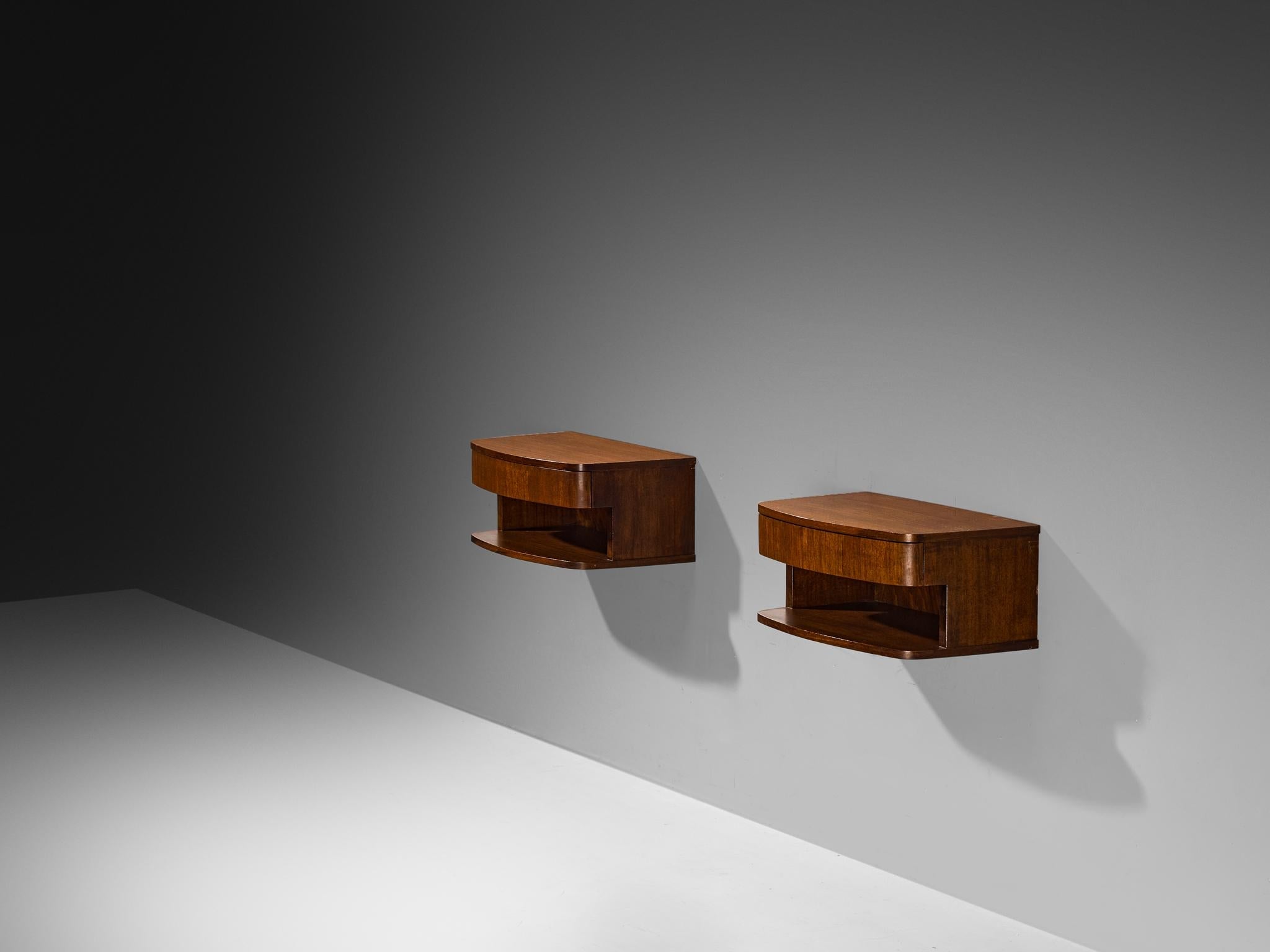 Italian Wall-Mounted Bedside Tables in Walnut