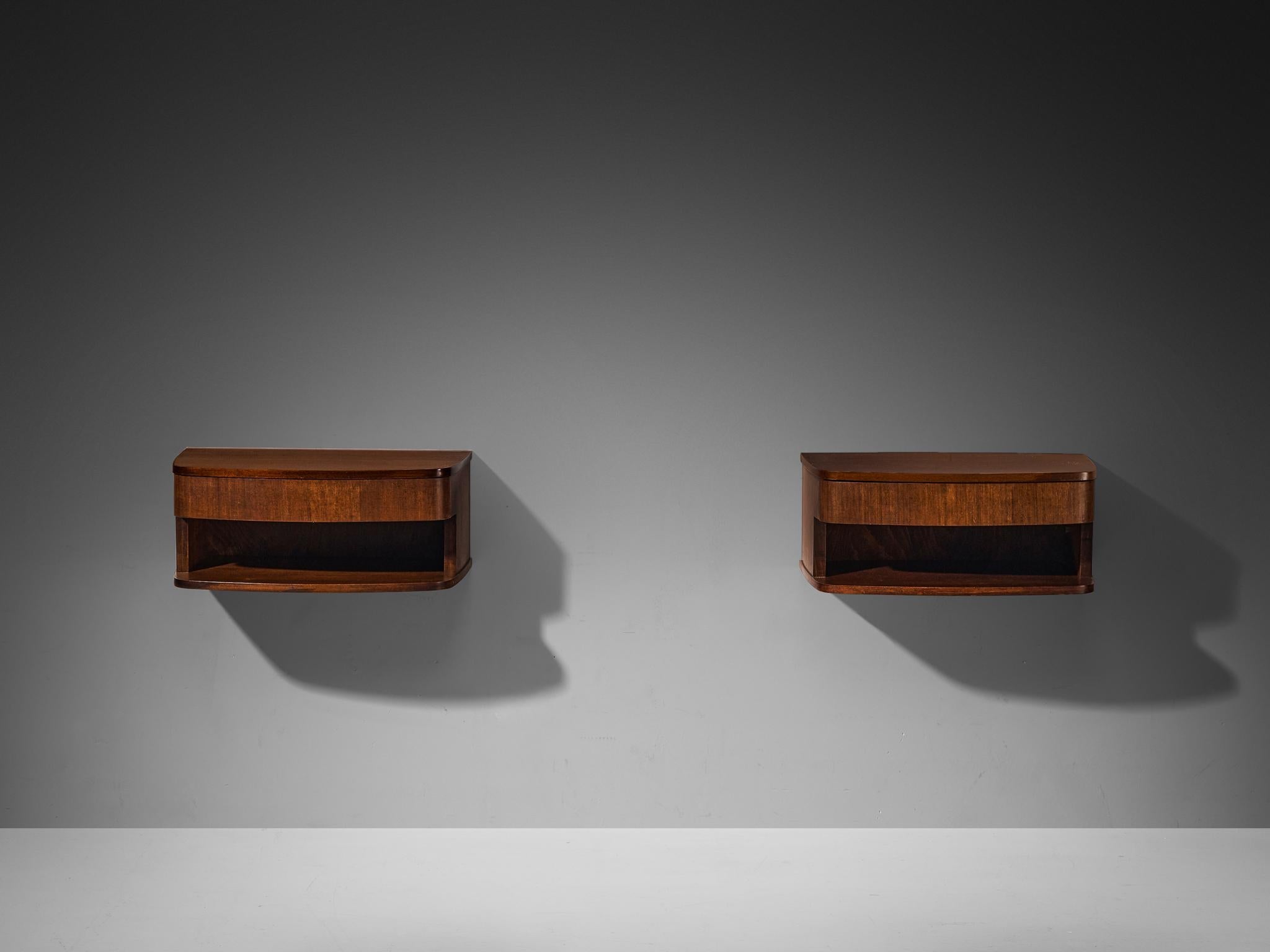 Italian Wall-Mounted Bedside Tables in Walnut