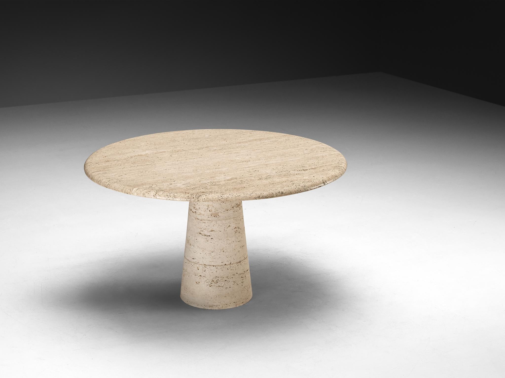 Italian Post-Modern Round Dining Table in Travertine