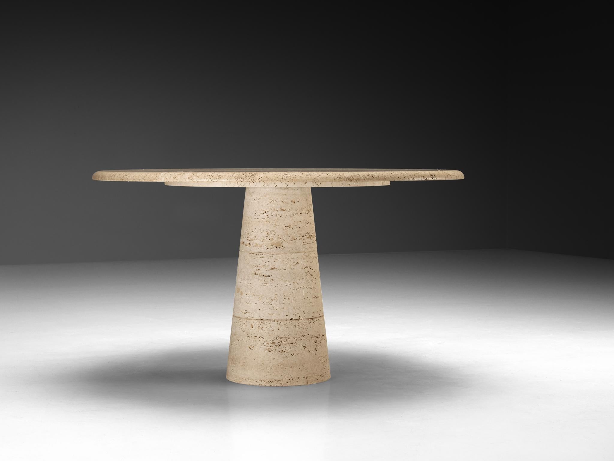 Italian Post-Modern Round Dining Table in Travertine