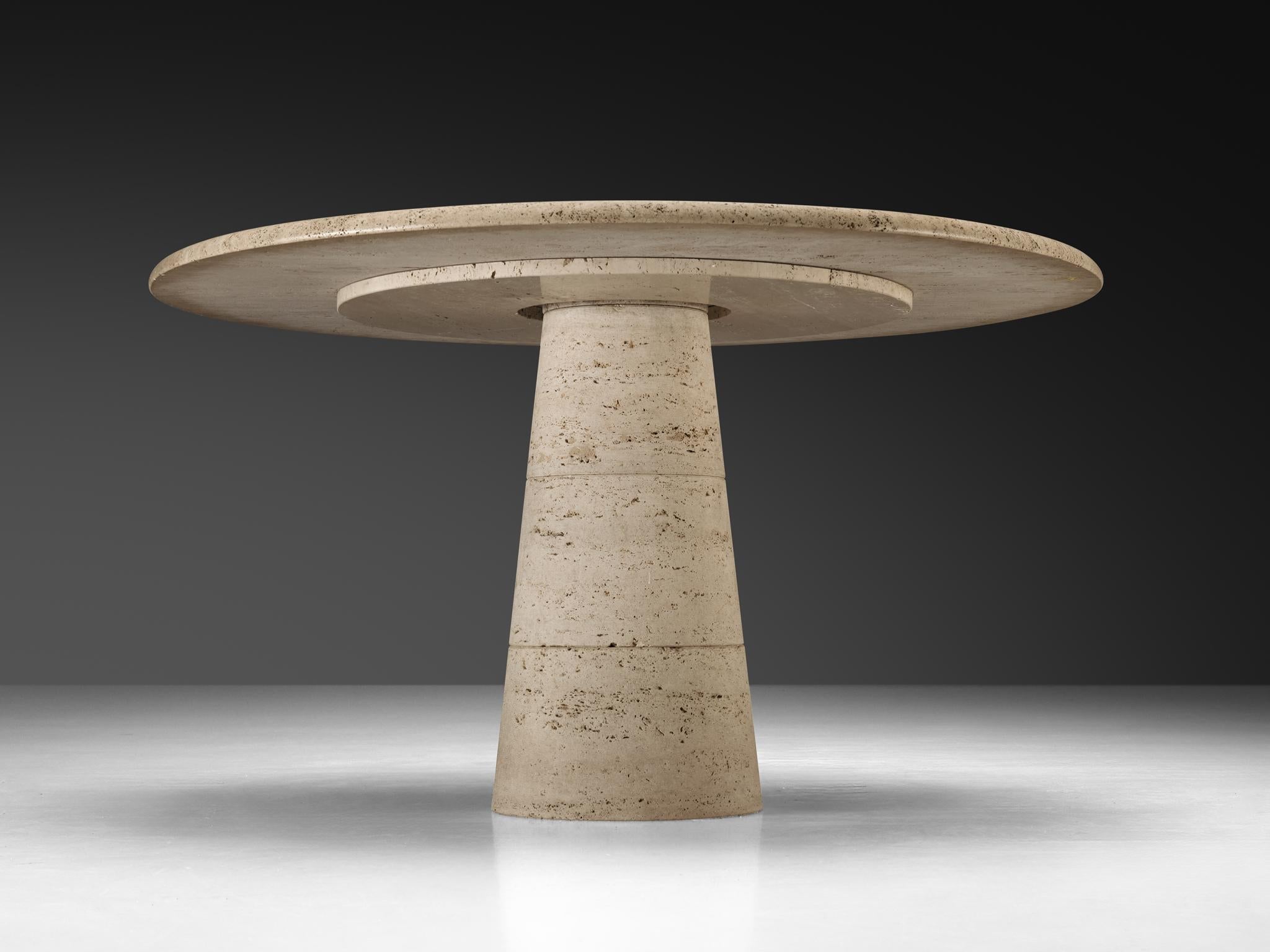 Italian Post-Modern Round Dining Table in Travertine