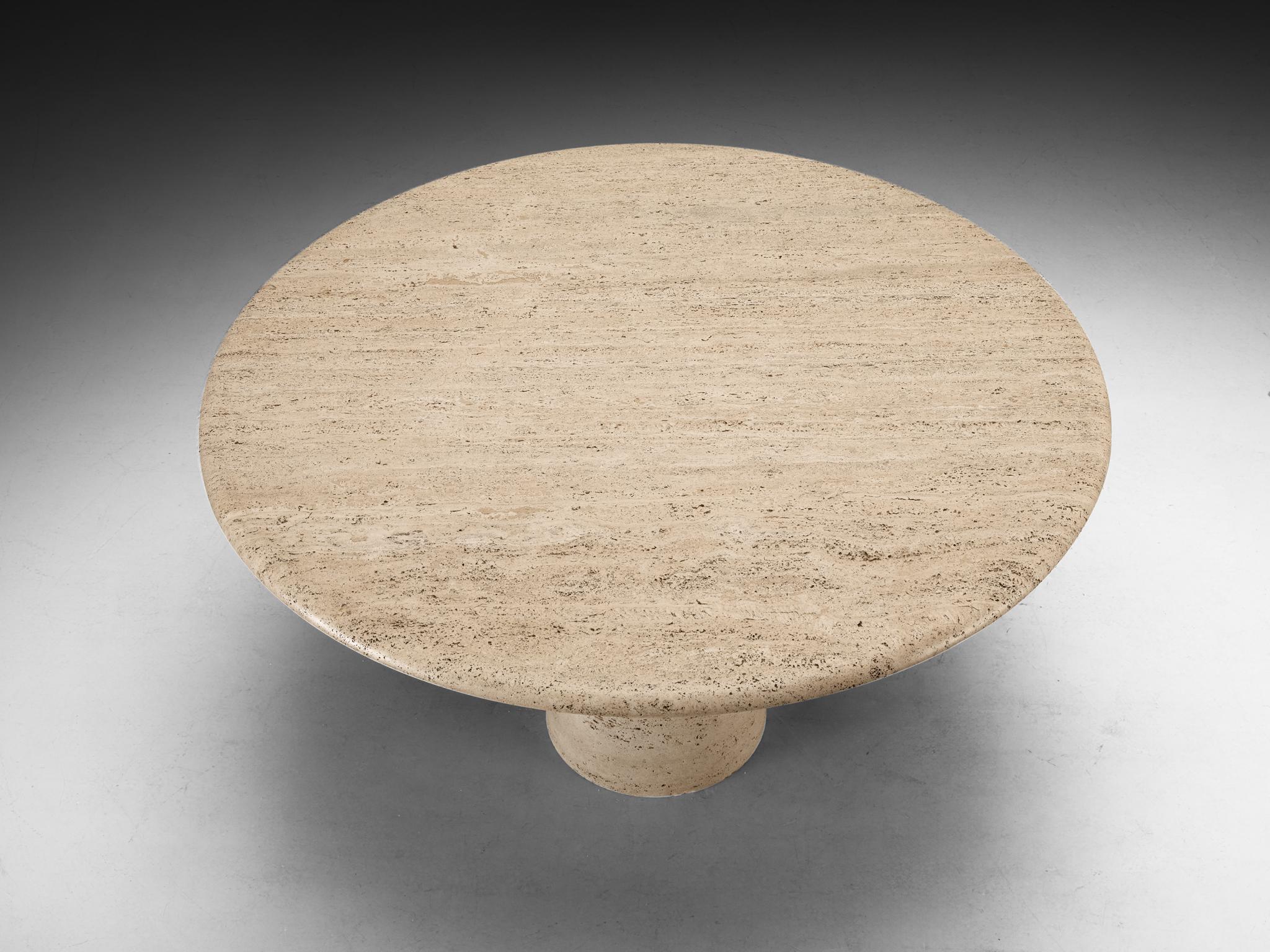 Italian Post-Modern Round Dining Table in Travertine