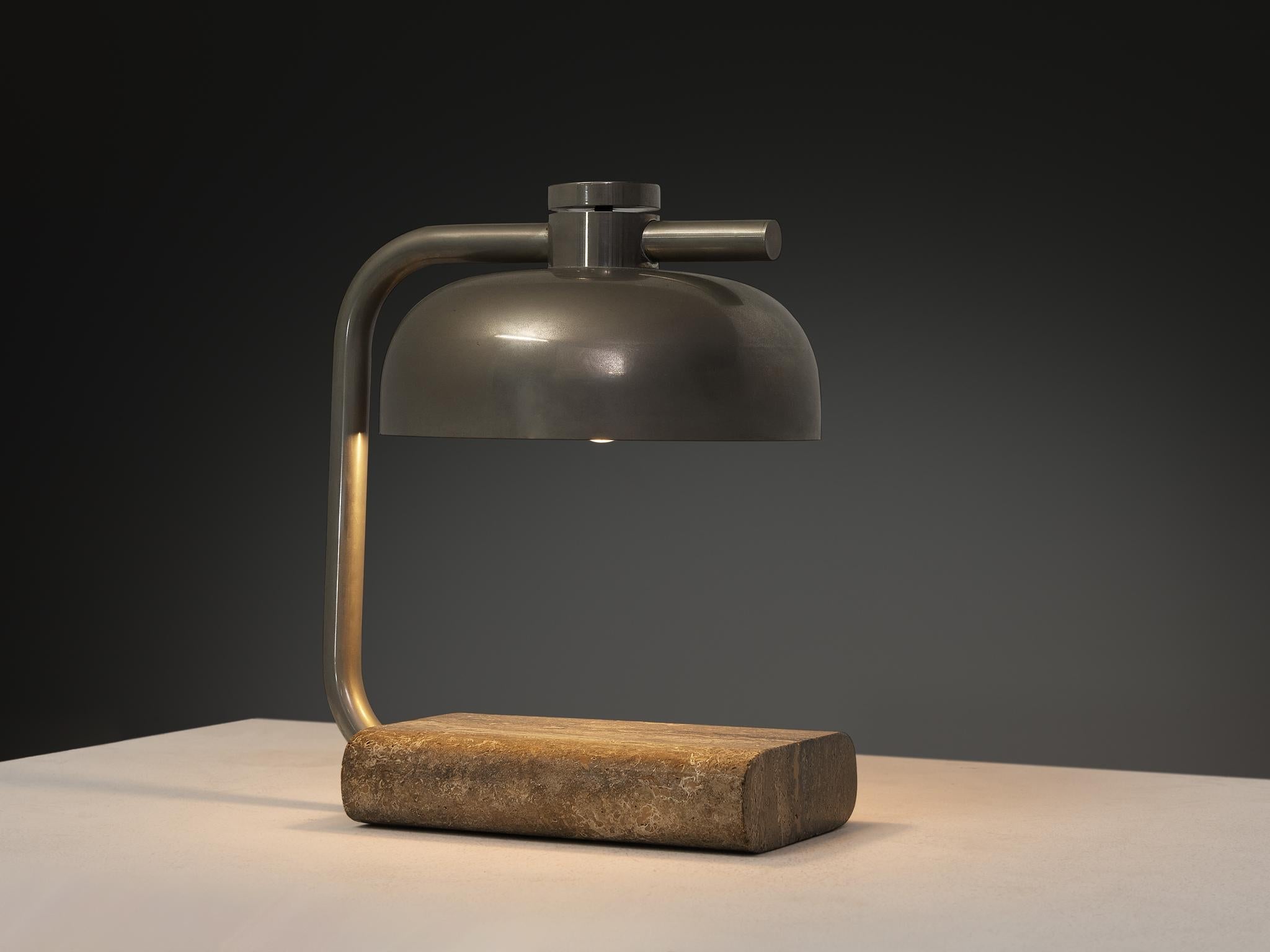 Paolo Salvi Table Lamp in Travertine and Chromed Metal