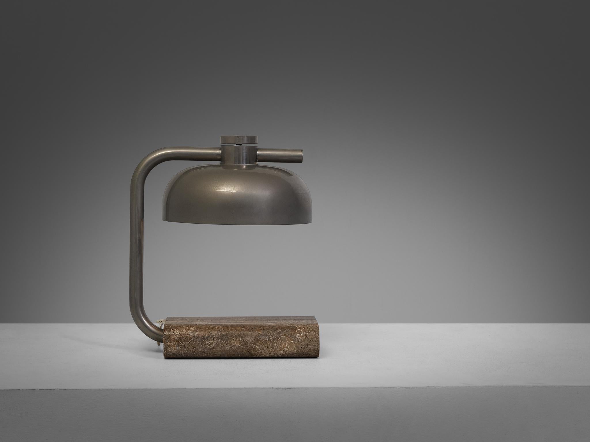 Paolo Salvi Table Lamp in Travertine and Chromed Metal