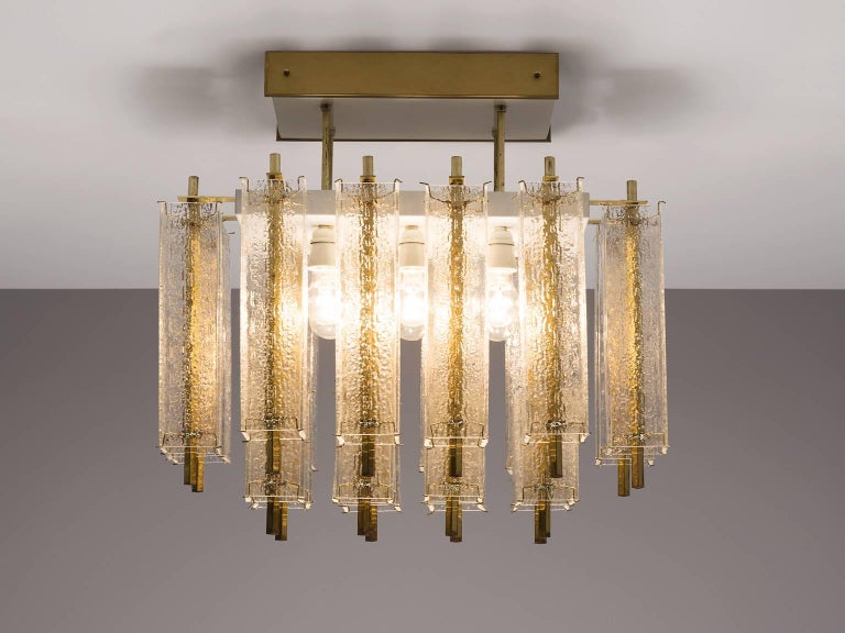 Chandelier in Structured Glass and Brass