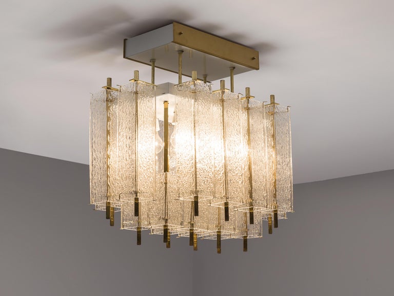 Chandelier in Structured Glass and Brass