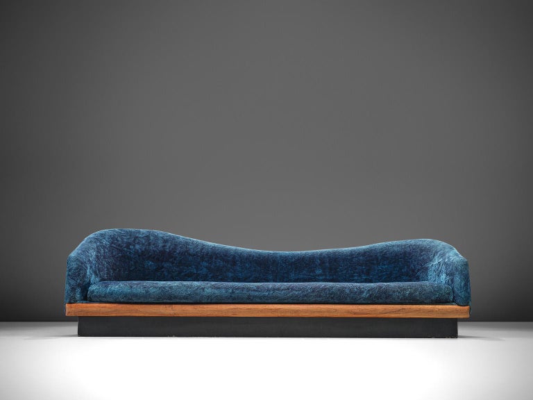 Adrian Pearsall 'Cloud' Sofa in Walnut and Sea Blue Upholstery