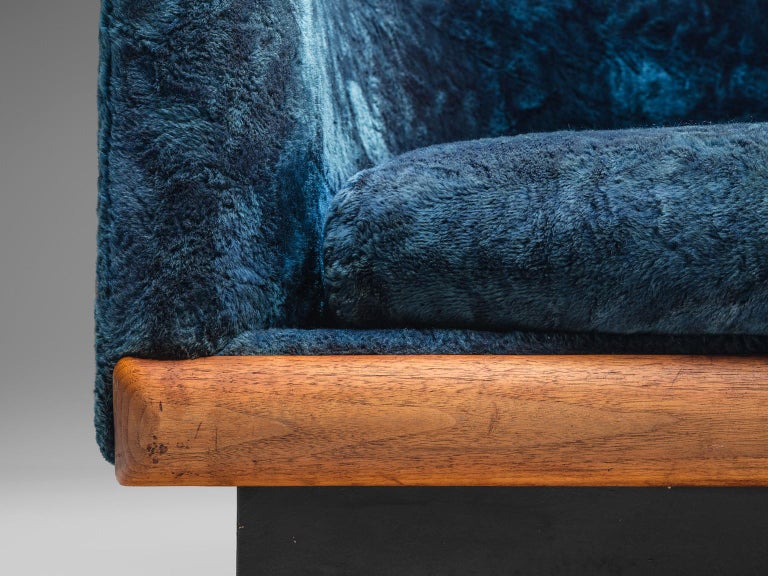 Adrian Pearsall 'Cloud' Sofa in Walnut and Sea Blue Upholstery