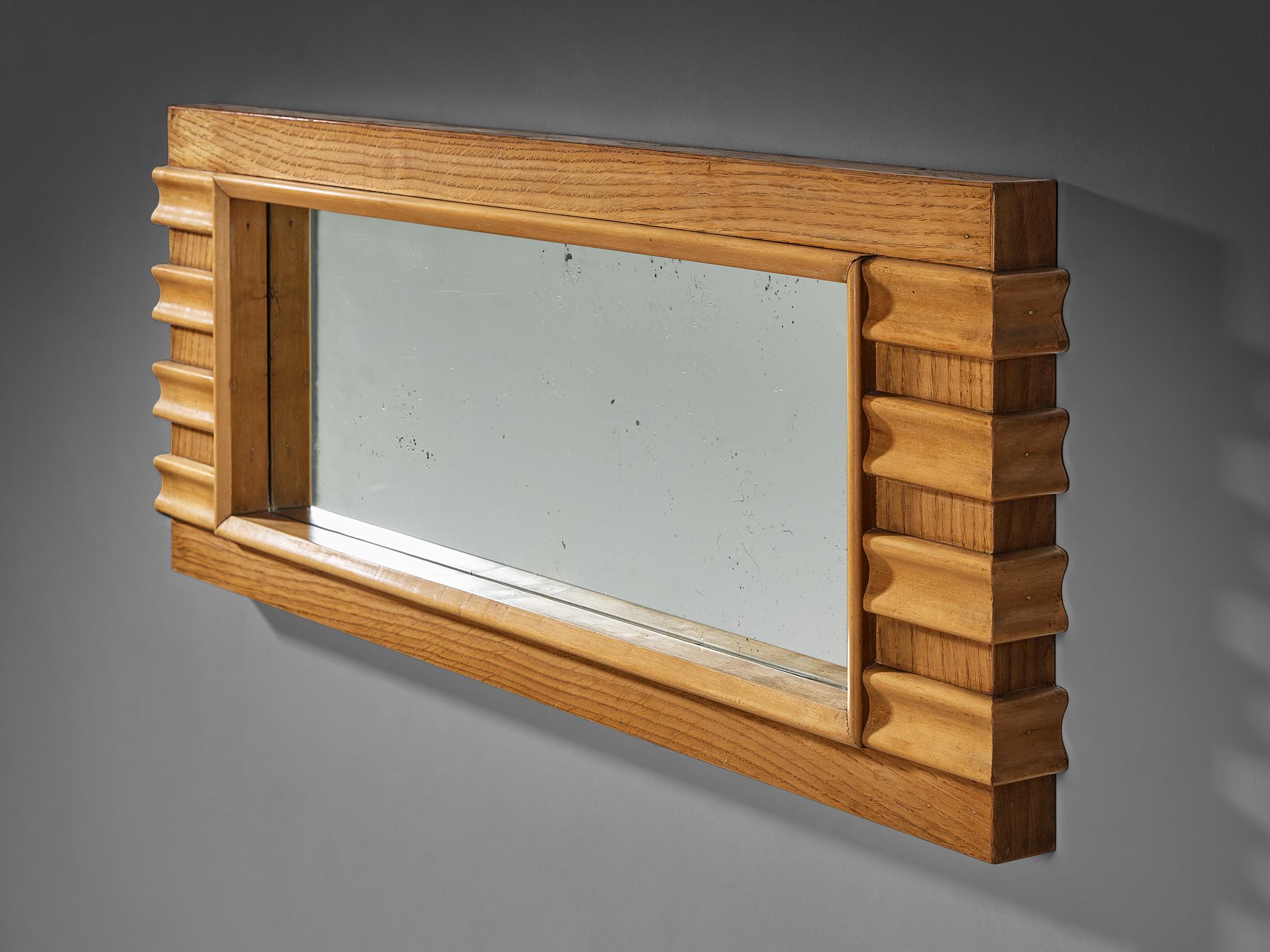 1930s Italian Art Deco Mirror in Maple and Glass