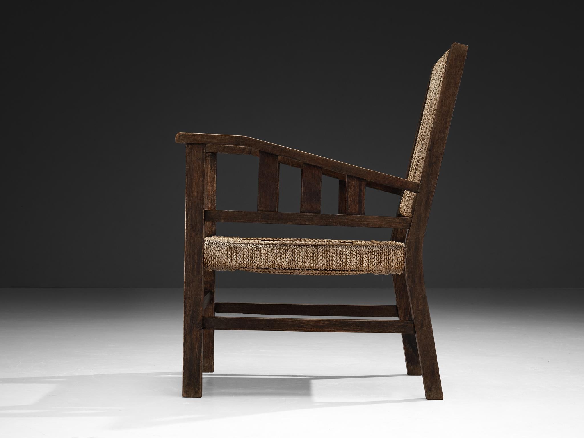 Francis Jourdain Lounge Chair in Woven Straw and Wood