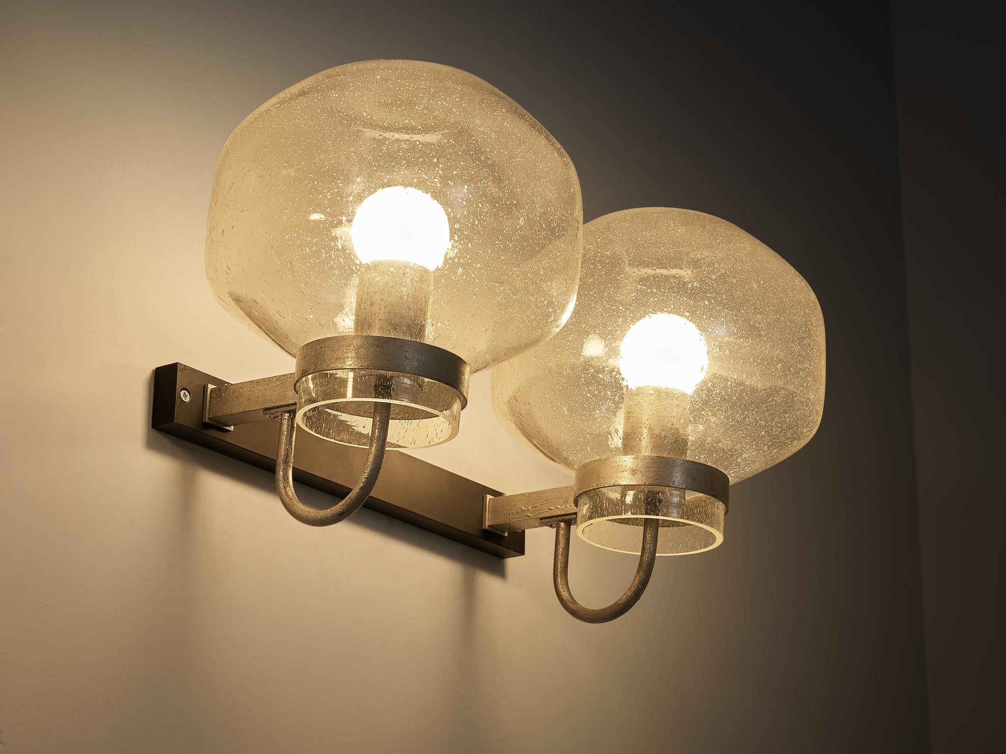 1970s Wall Lights in Silver-Colored Metal & Blown Glass