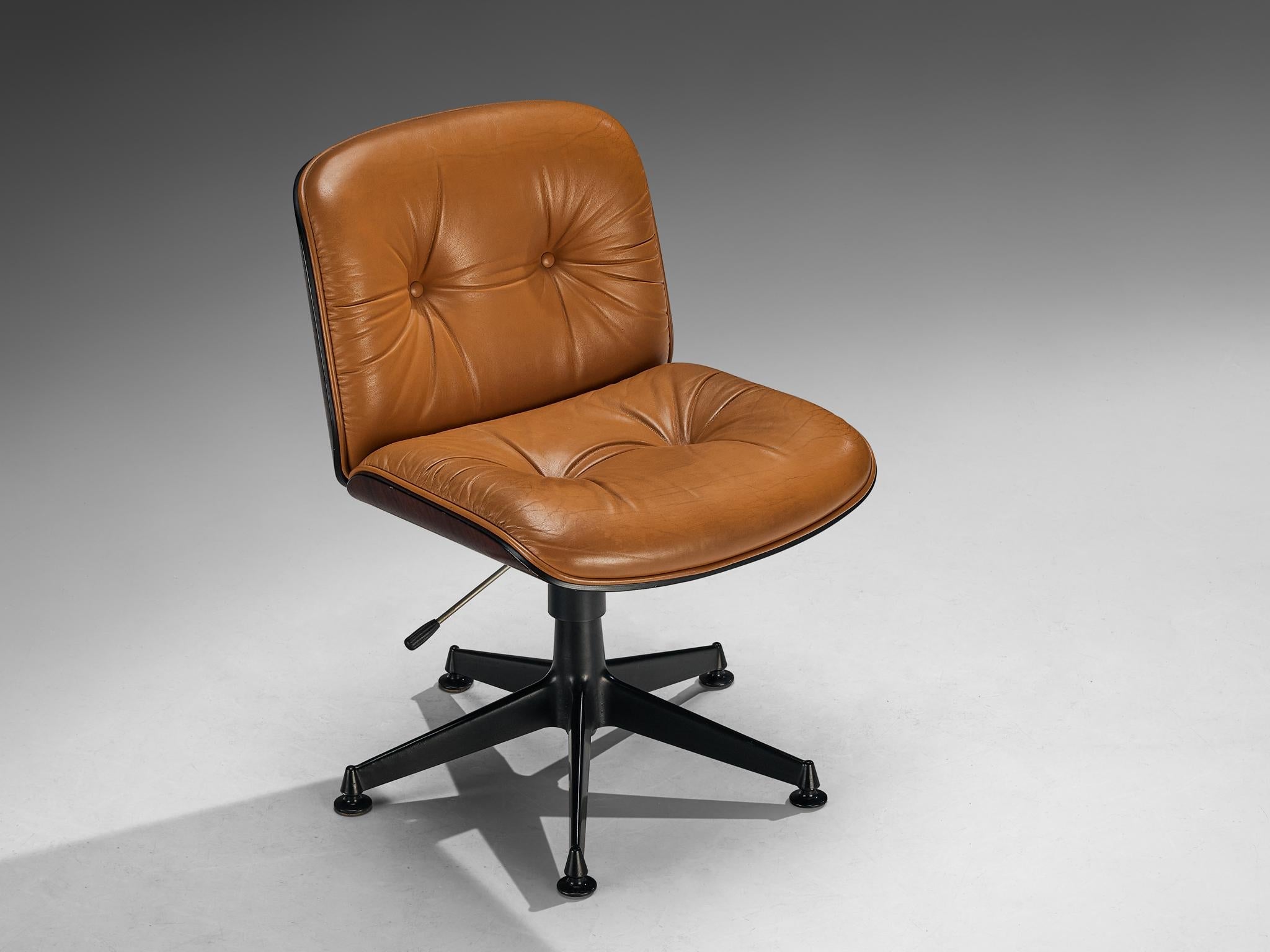 Ennio Fazioli for Mim Roma Set of Eight Swivel Office Chairs in Leather