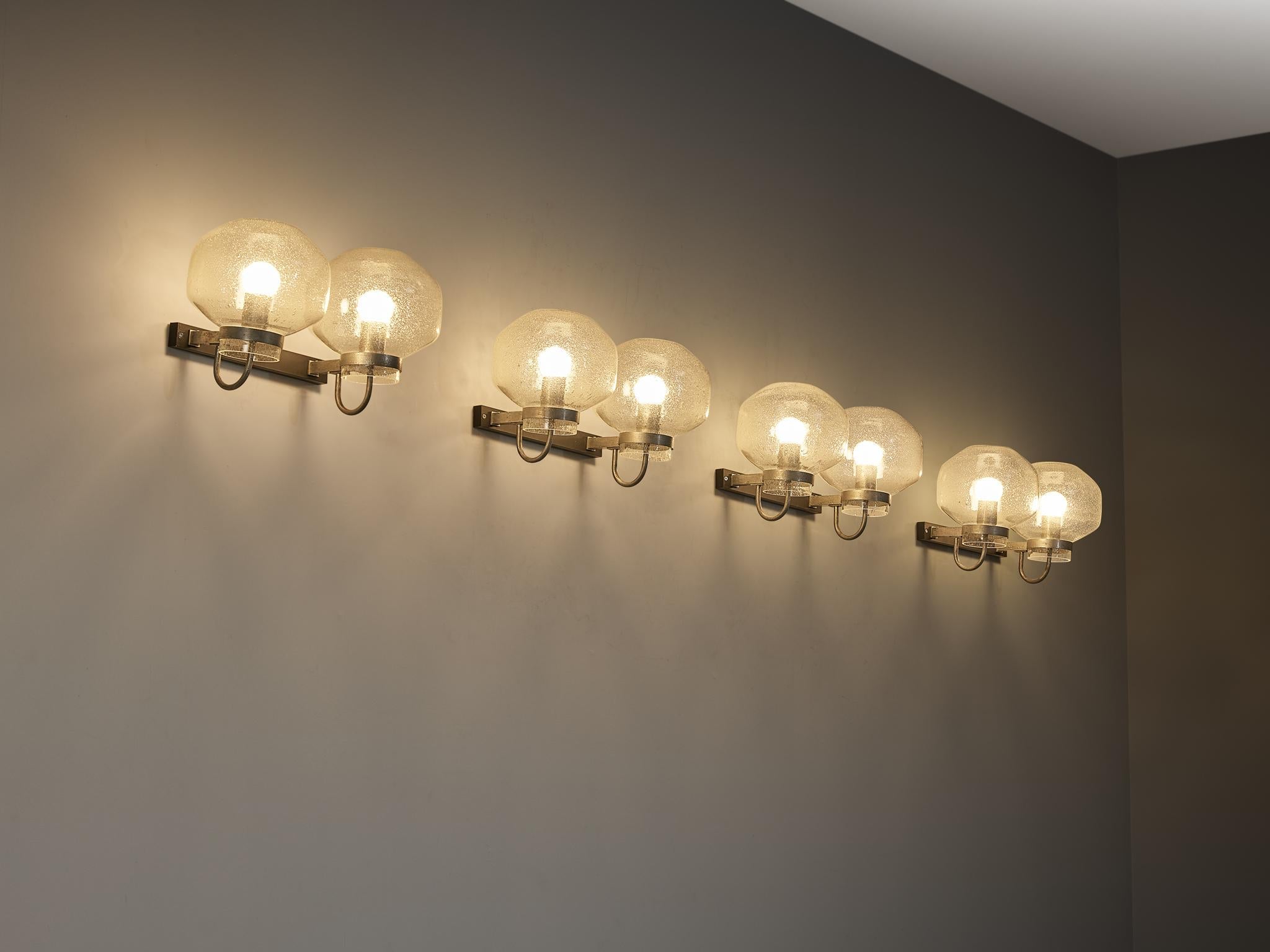 1970s Wall Lights in Silver-Colored Metal & Blown Glass