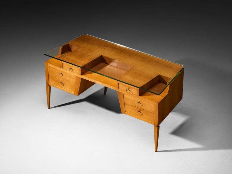 Italian Mid-century Desk in Walnut with Floating Glass Top