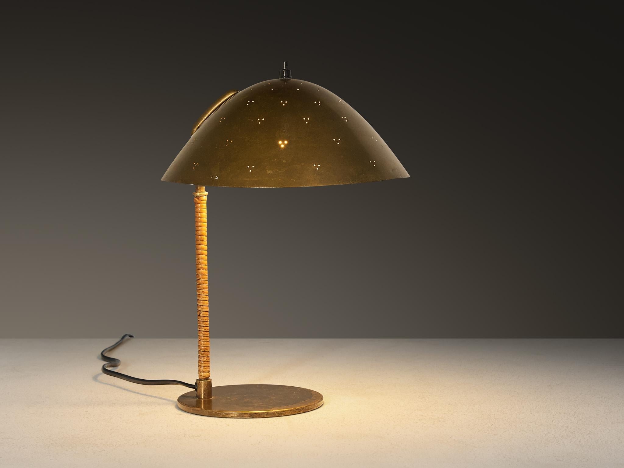 Paavo Tynell for Taito Oy '9209' Table Lamp in Brass and Cane