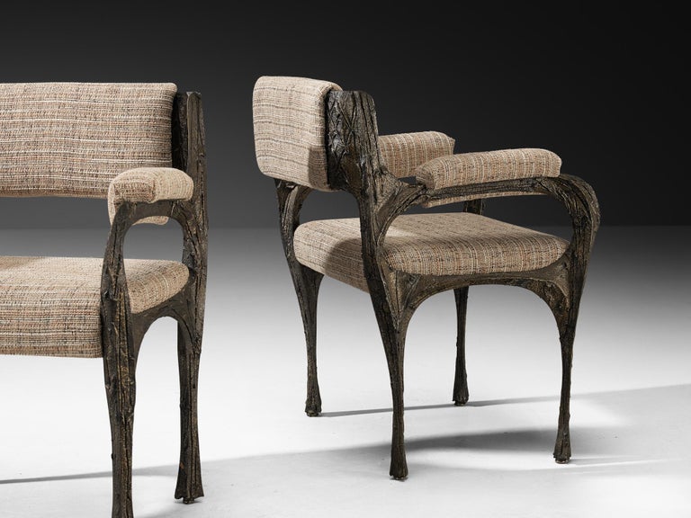 Paul Evans for Directional Set of Eight Sculpted Bronze Dining Chairs