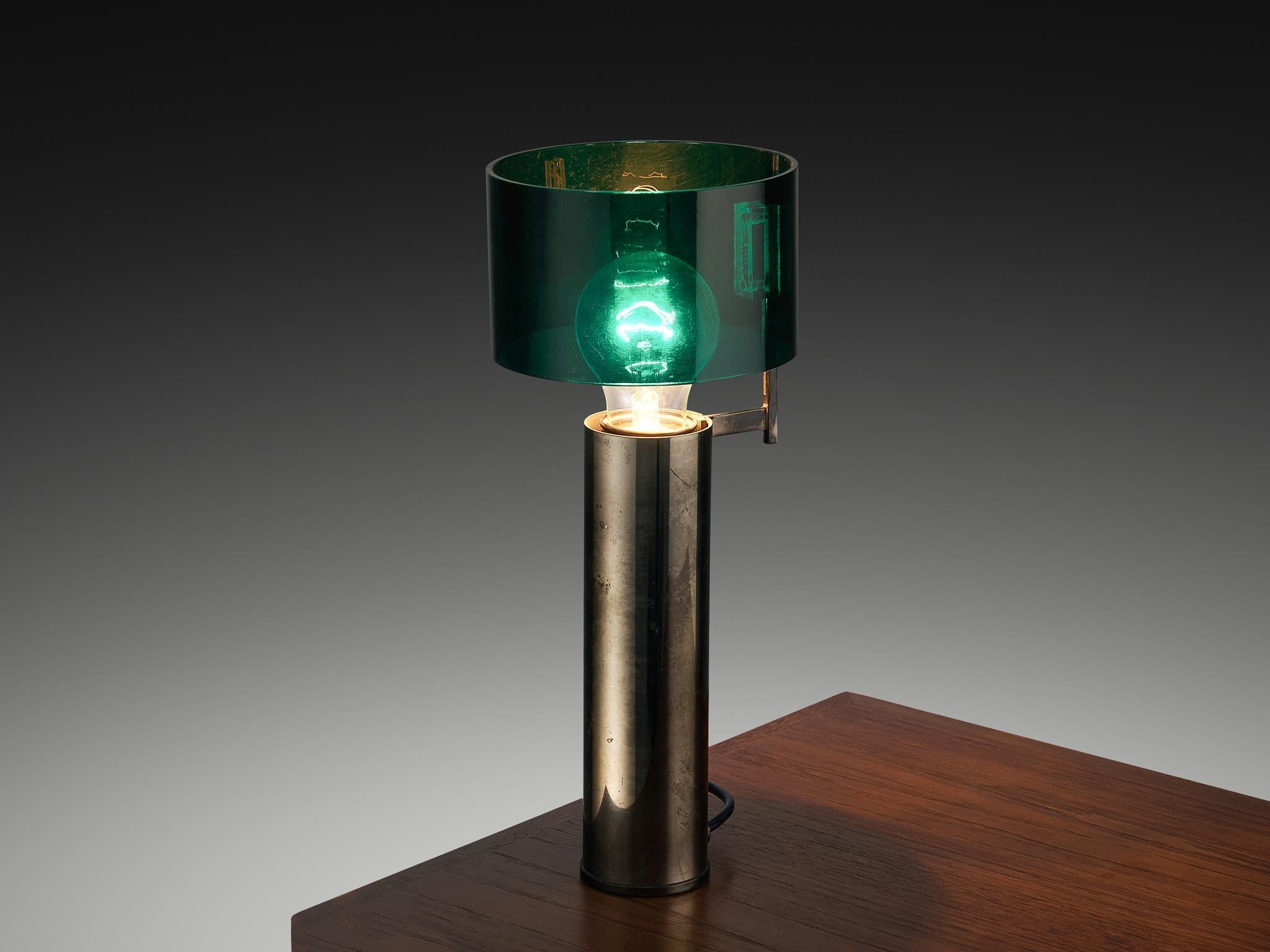 Tito Agnoli for O-Luce Table Lamp in Nickel-Plated Brass and Perspex