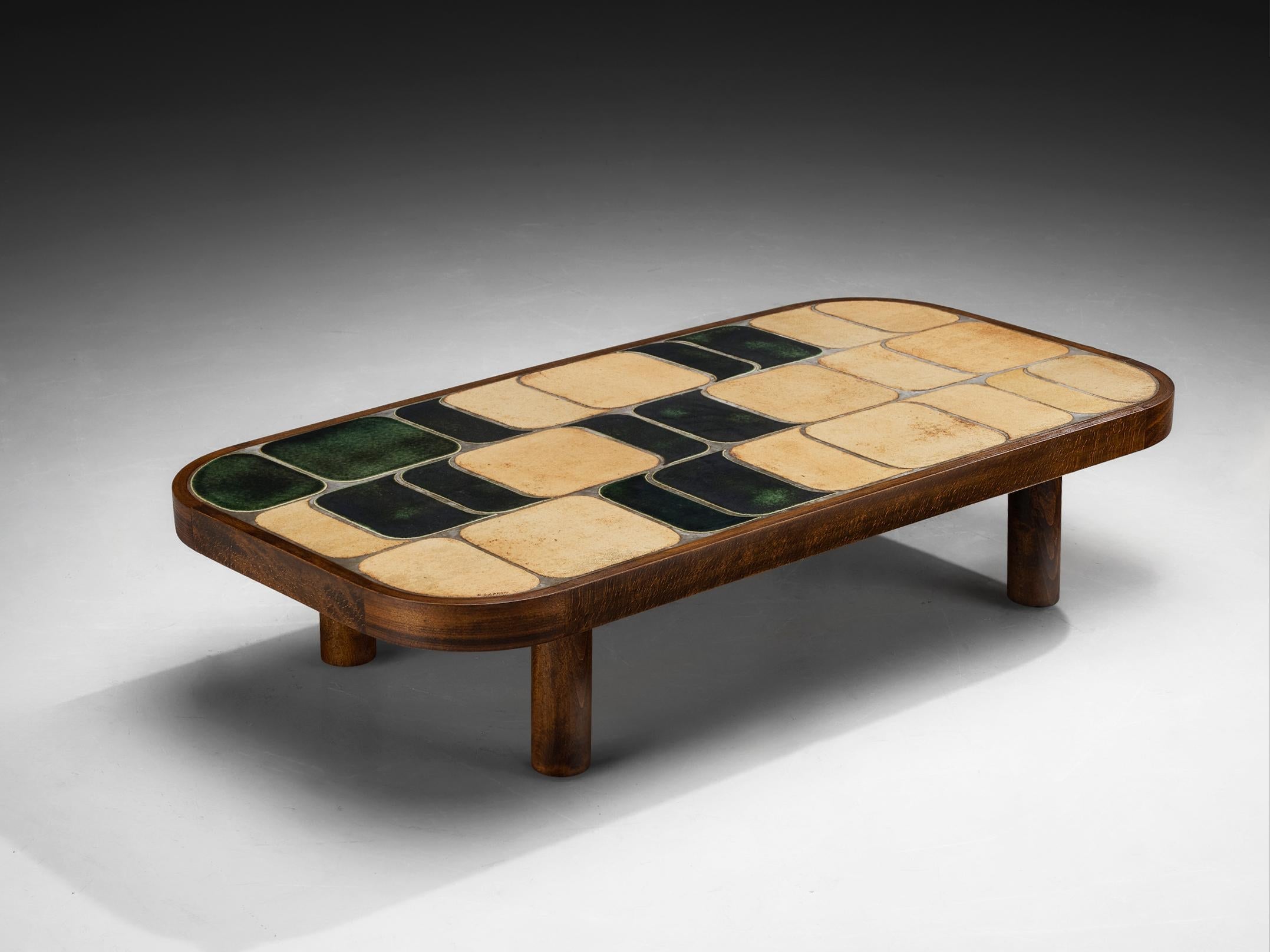 Roger Capron Large ‘Sou-Chong’ Coffee Table in Ceramic and Wood