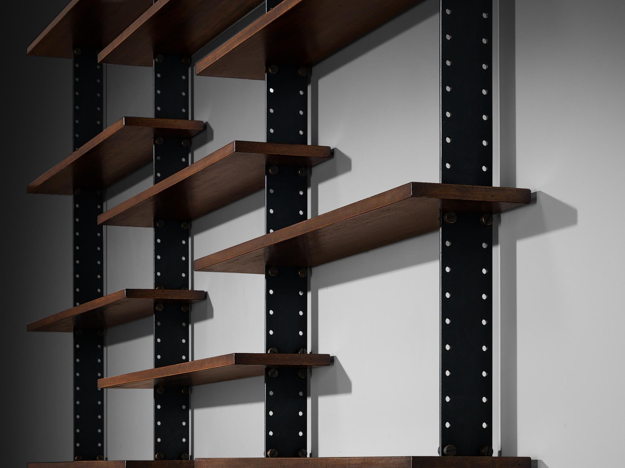 Ignazio Gardella for Azucena 'Lib 2' Bookcase in Iron, Brass and Mahogany