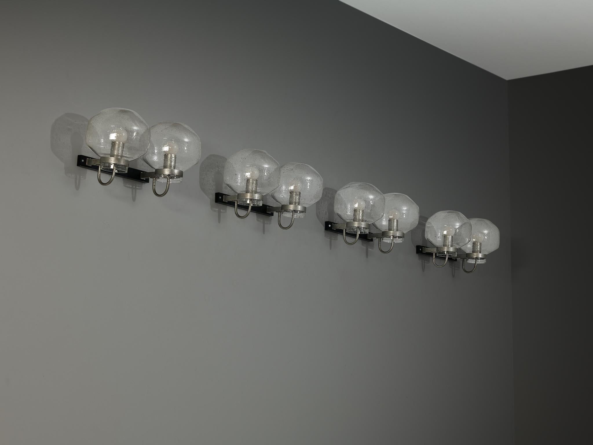 1970s Wall Lights in Silver-Colored Metal & Blown Glass