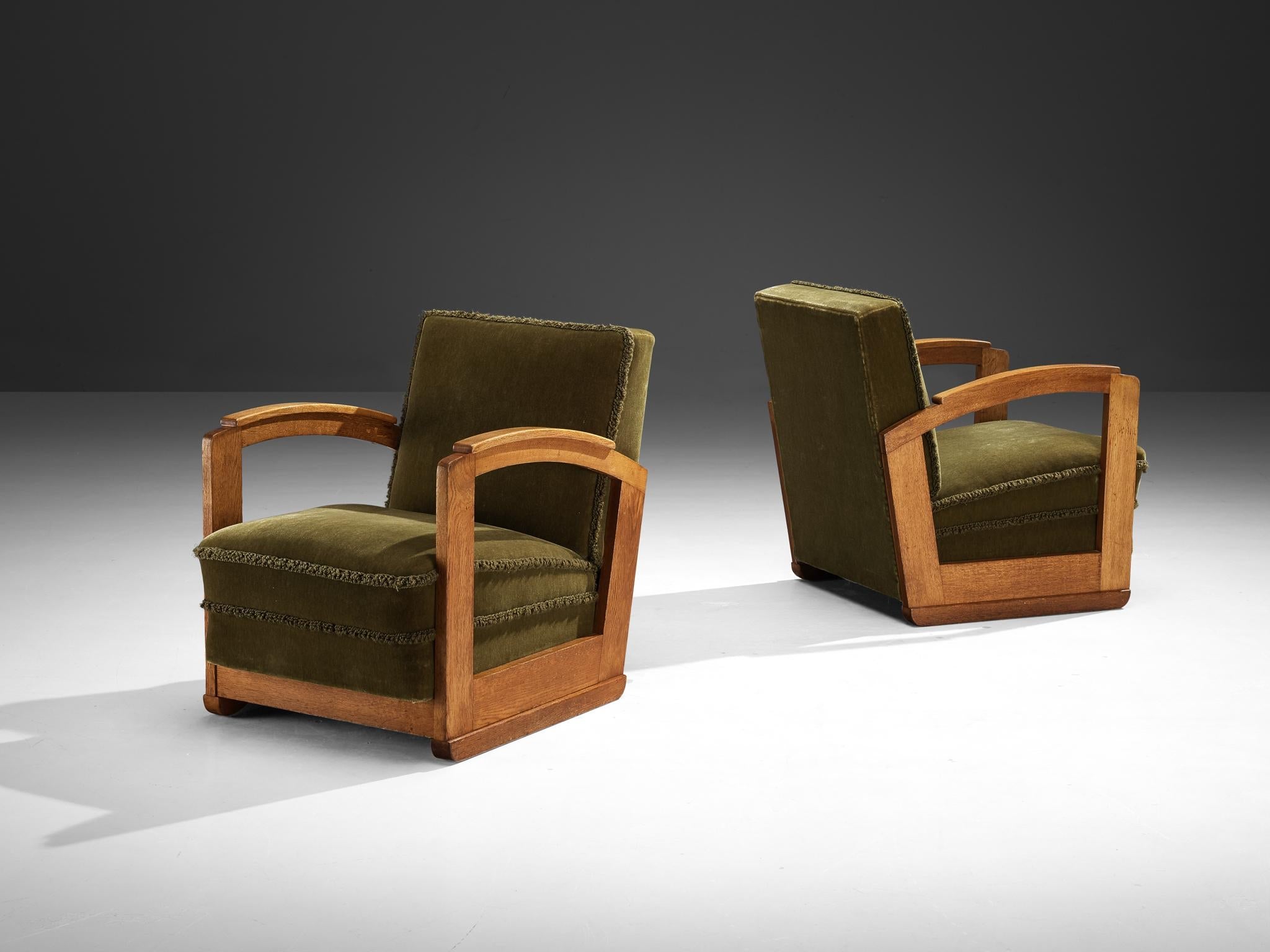 Pair of Art Deco Lounge Chairs with Open Frame in Oak