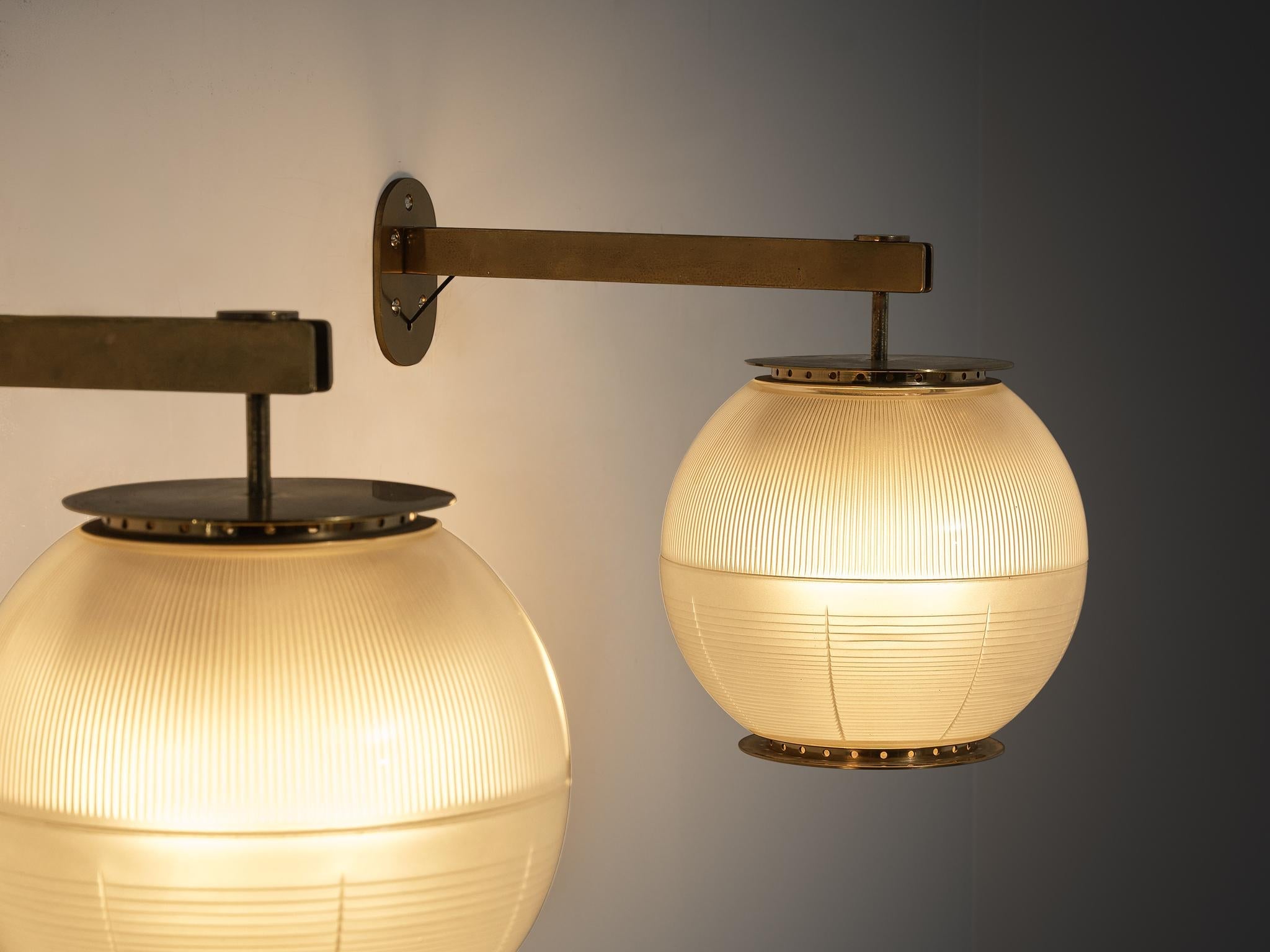 Ignazio Gardella for Azucena 'Doppio Vetro' Wall Lights in Glass and Brass