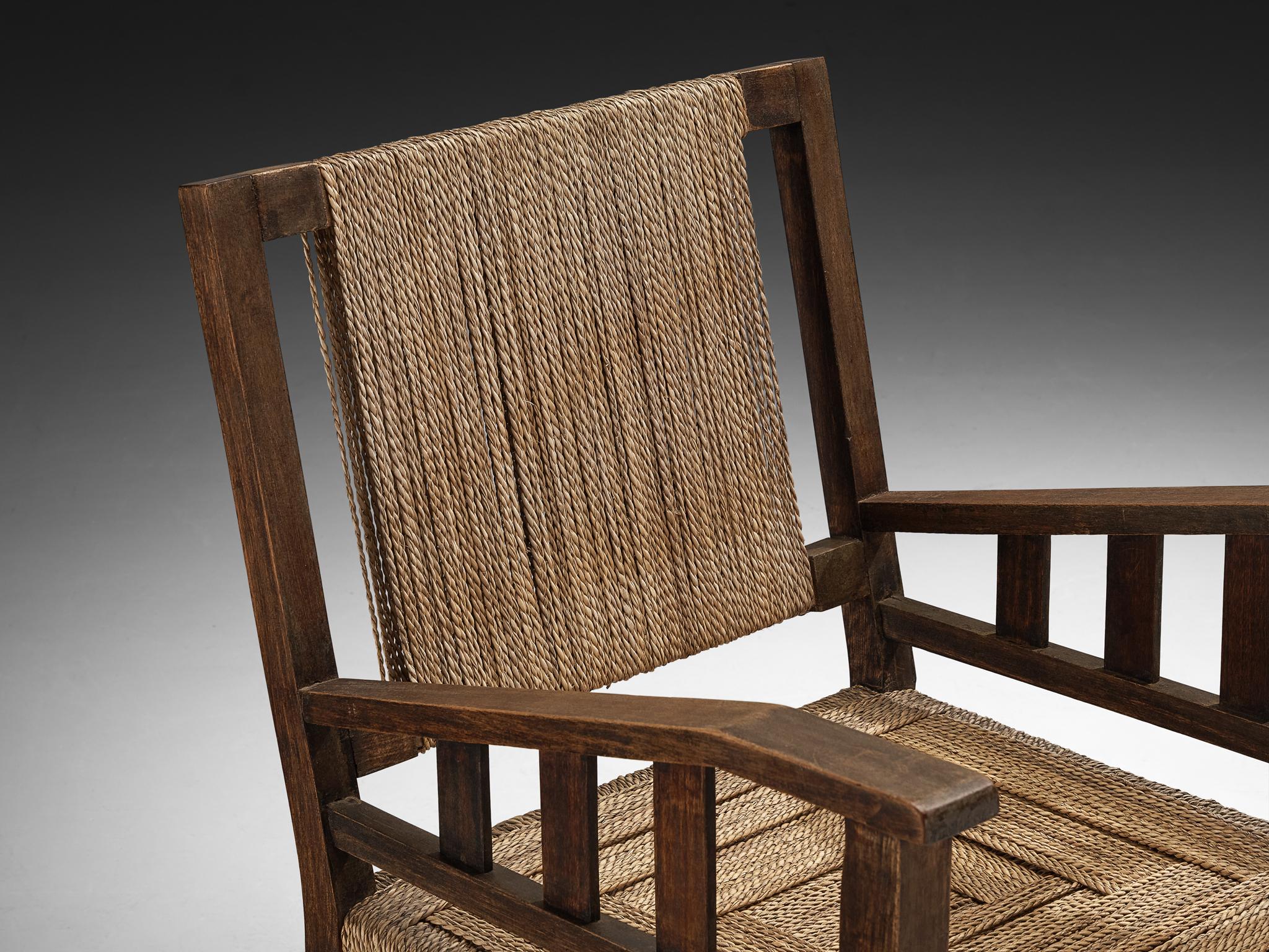 Francis Jourdain Lounge Chair in Woven Straw and Wood