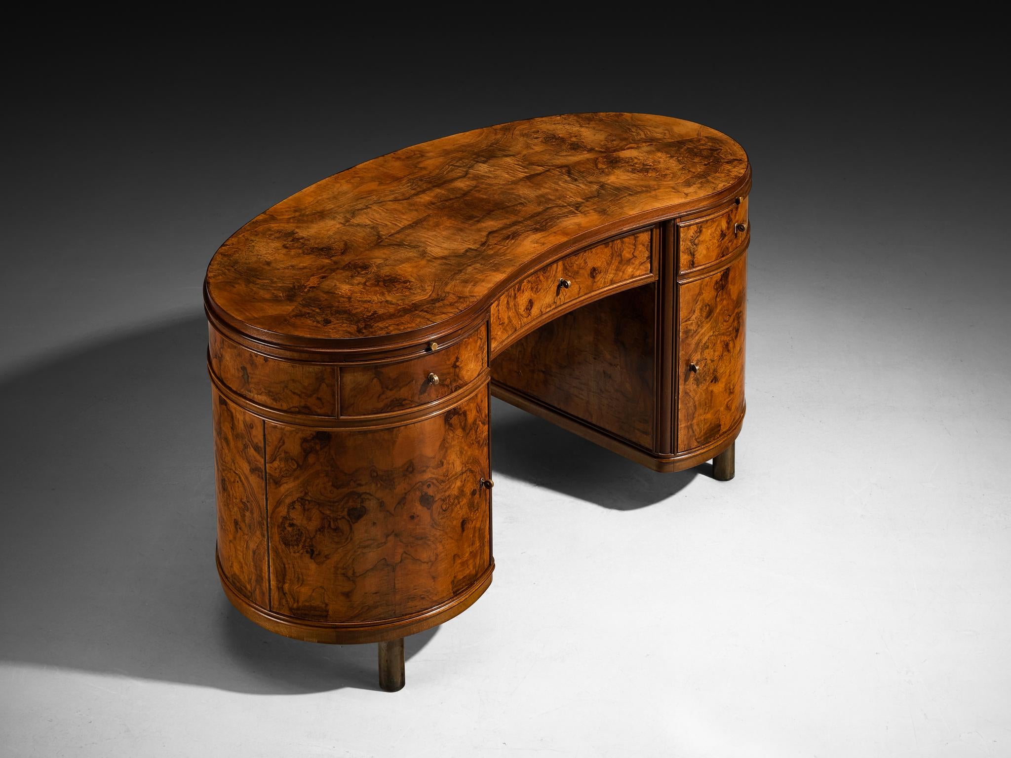 Fontana Arte Free-Standing Writing Desk in Walnut Burl and Brass