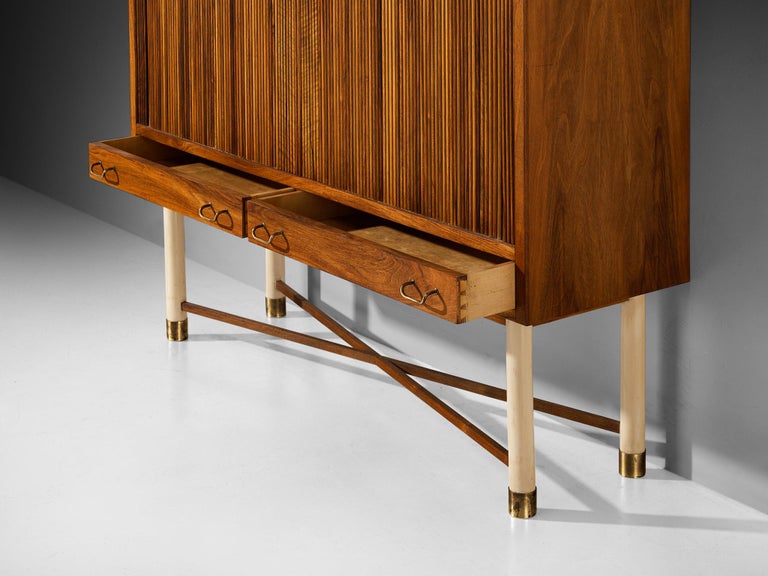 William Watting High Cabinet in Walnut with Elegant Tambour Doors