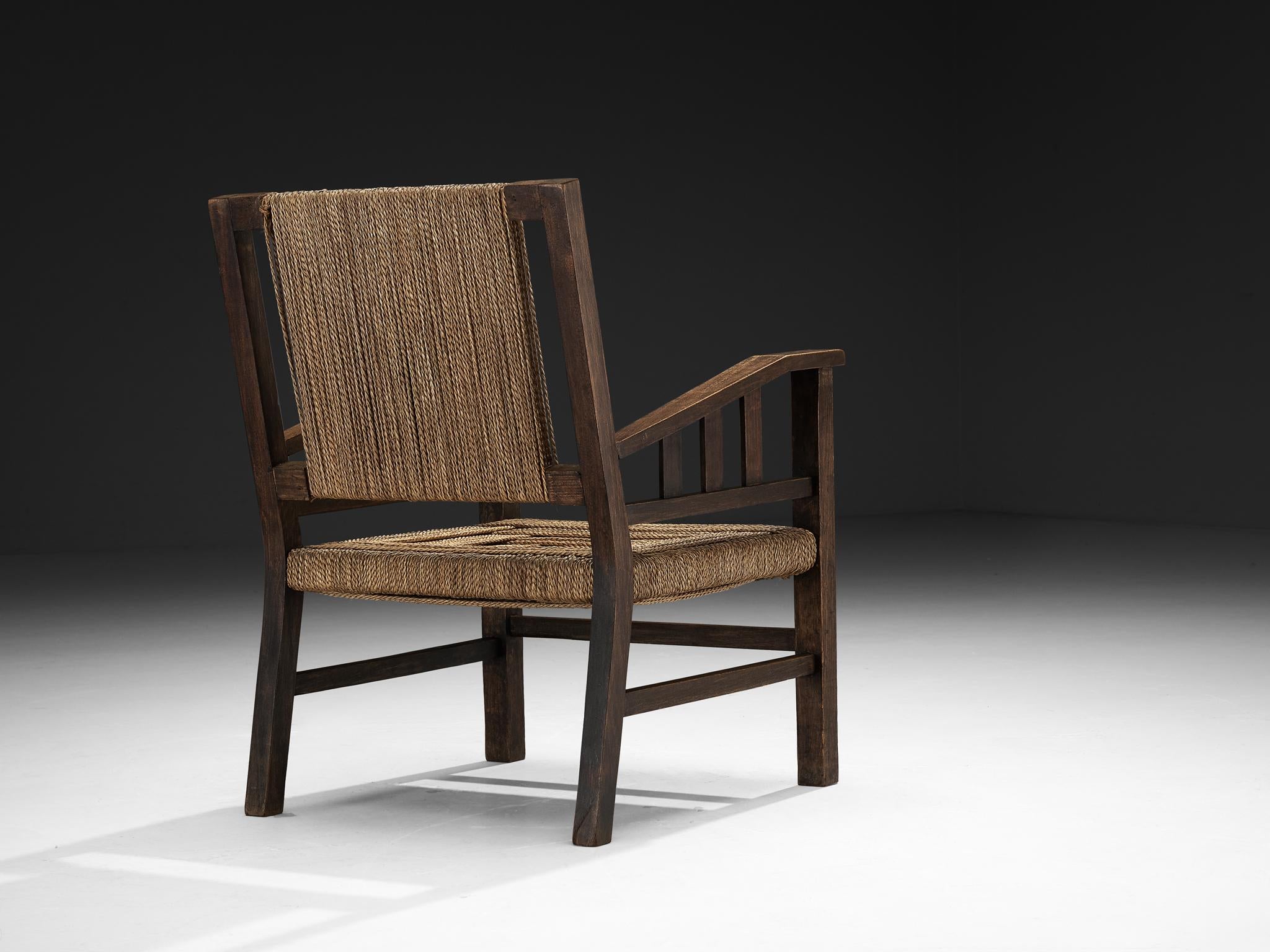 Francis Jourdain Lounge Chair in Woven Straw and Wood