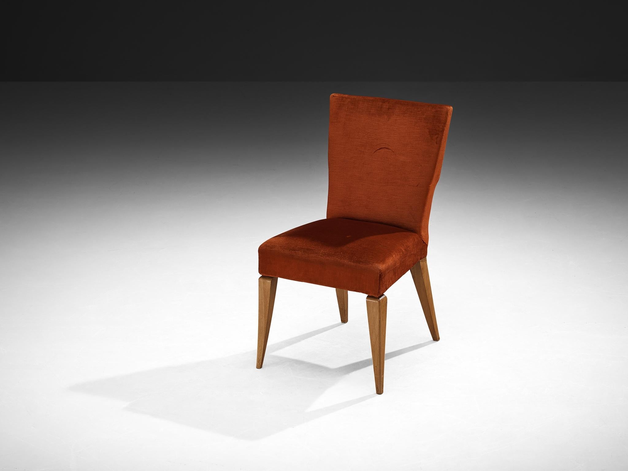 1950s Mid-Century Modern Chair in Cherry and Burnt Orange Velvet