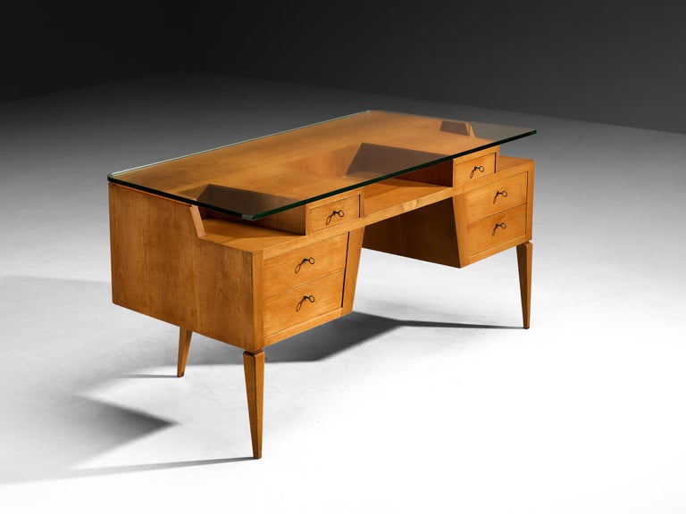 Italian Mid-century Desk in Walnut with Floating Glass Top