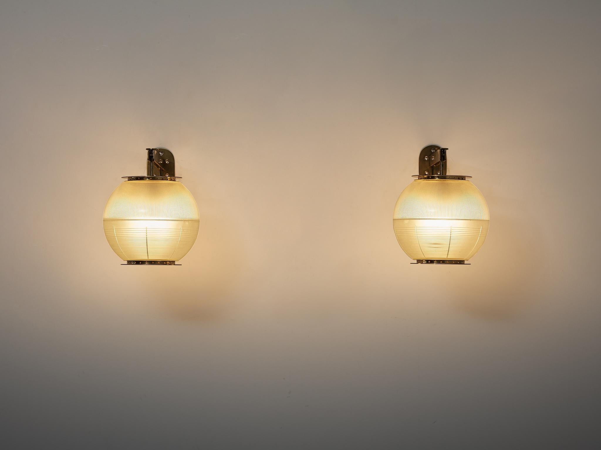 Ignazio Gardella for Azucena 'Doppio Vetro' Wall Lights in Glass and Brass