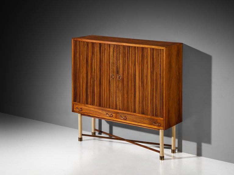 William Watting High Cabinet in Walnut with Elegant Tambour Doors