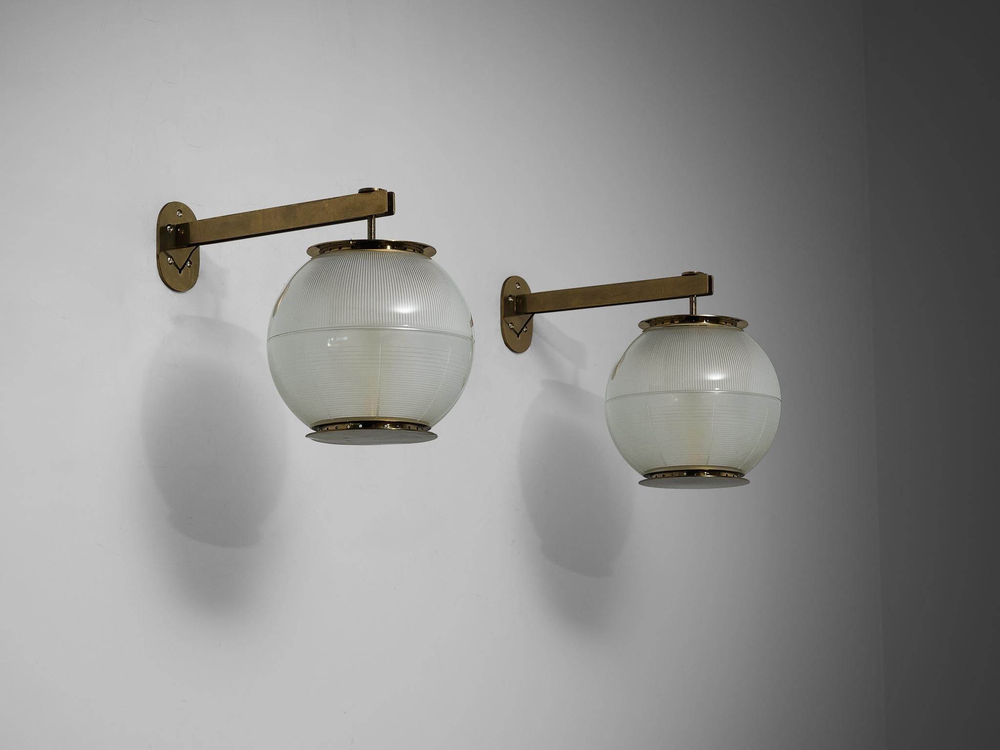 Ignazio Gardella for Azucena 'Doppio Vetro' Wall Lights in Glass and Brass